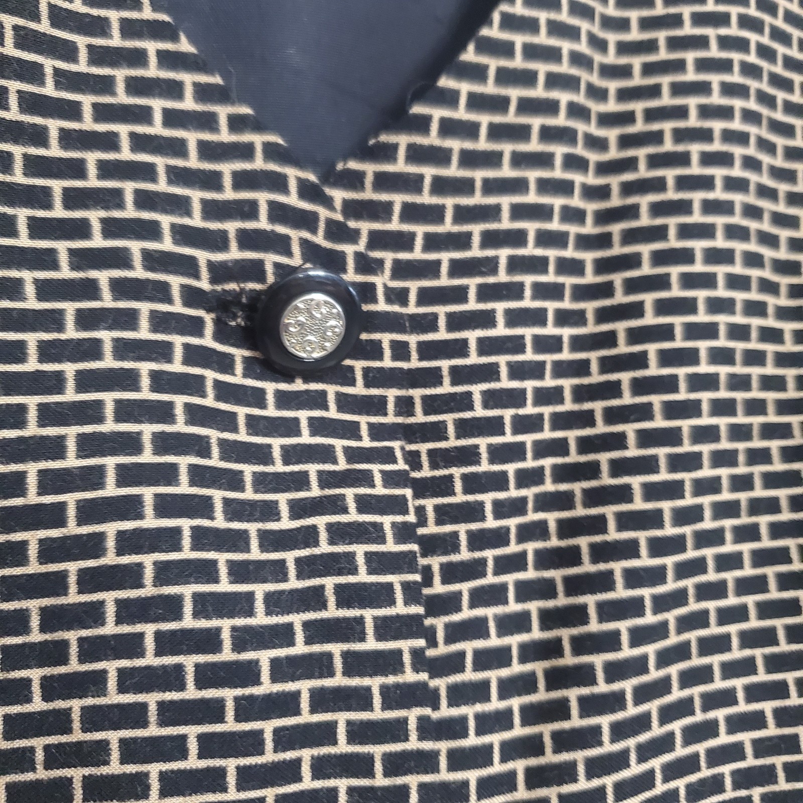 Kensington Square Rare Vintage 80s 90s Black & Brown Button Down Dress USA Sz M