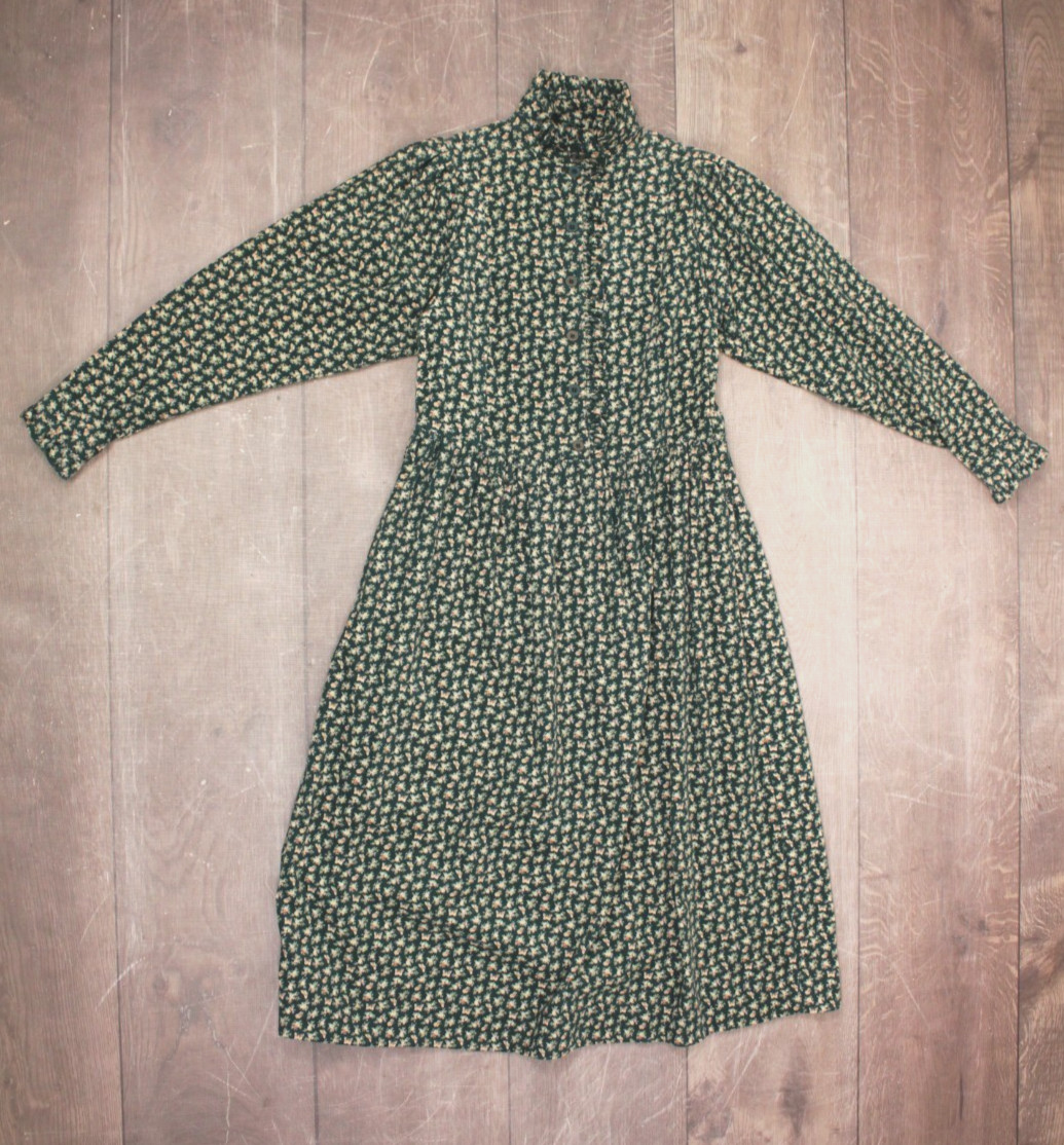 VTG Women’s 80s 90s Green Floral Laura Ashley Corduroy Maxi Dress XS/S