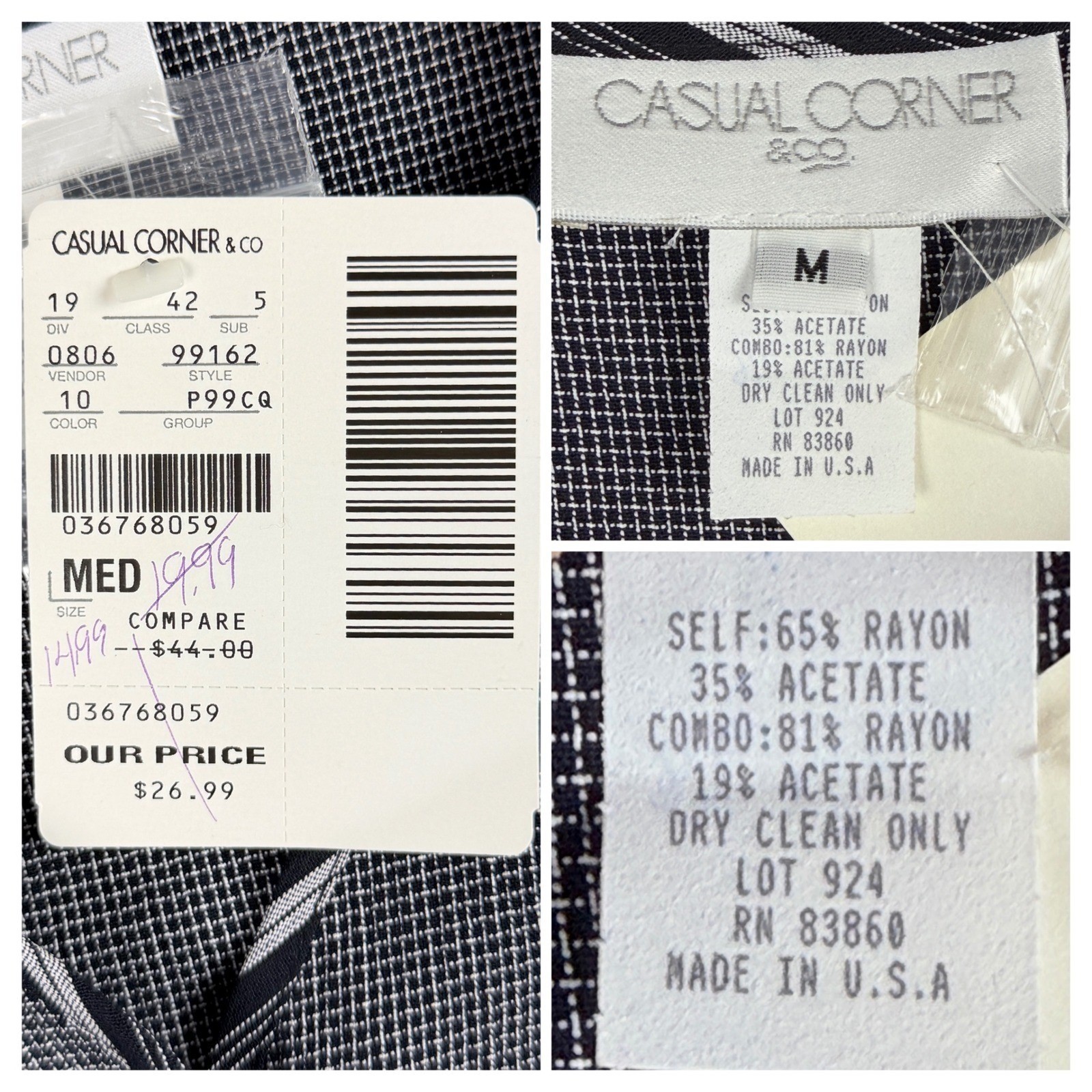 NEW Vtg Casual Corner & Co Women’s Medium 2 Piece Skirt Top Set Black White USA