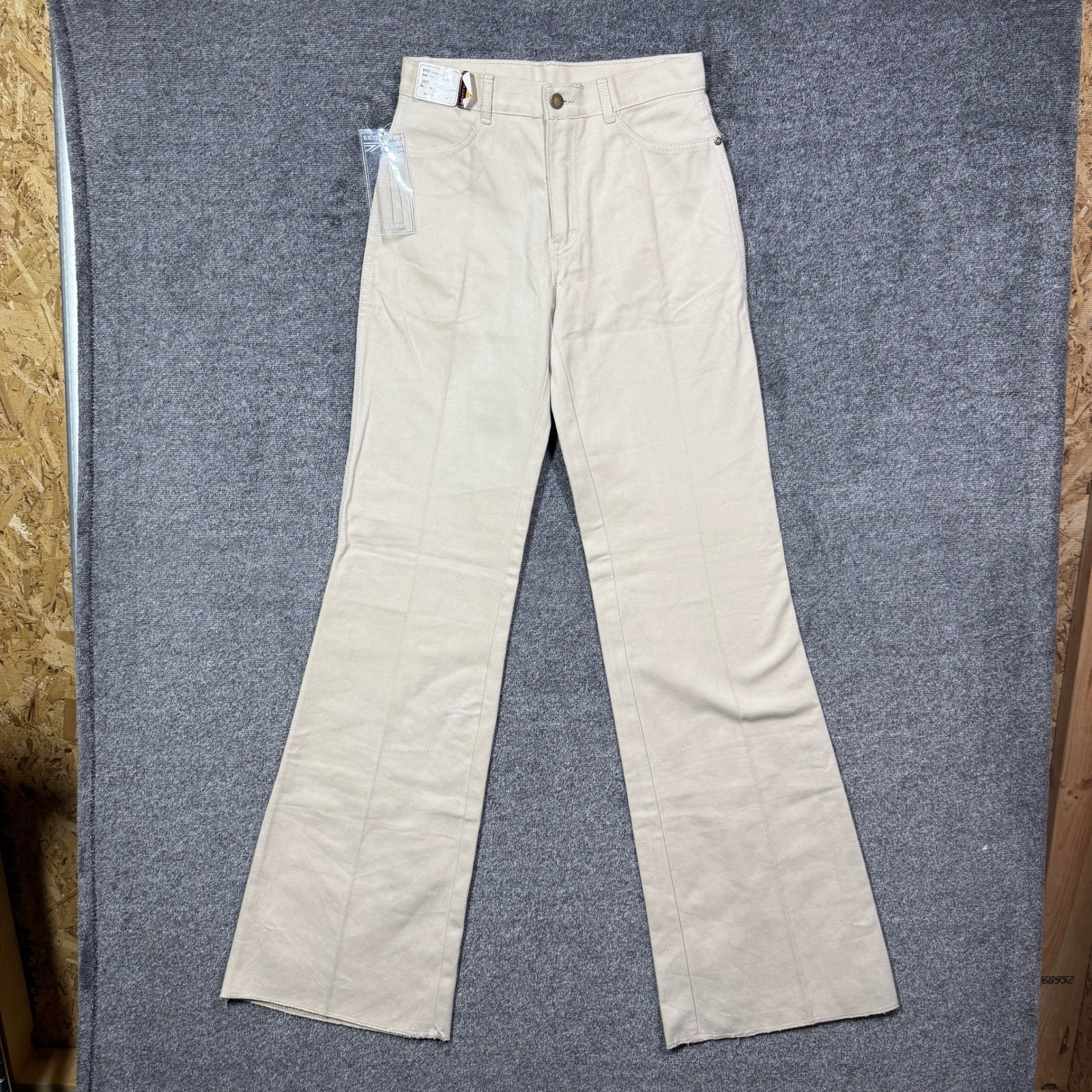 NWT Vintage Brittania Flare Jeans Womens 28 L Beige High Rise Raw Hem Cotton