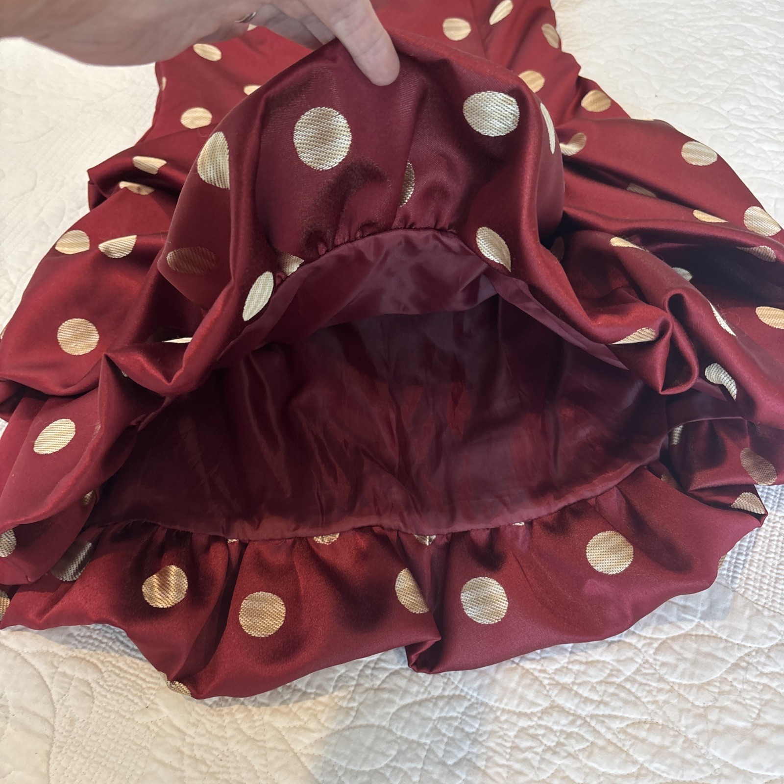 VTG Jessica McClintock Strapless Polka Dot Dress Burgundy Gold USA 1990s Y2K