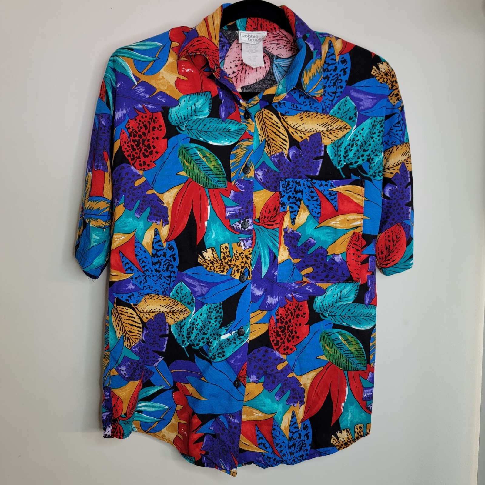 90s Bobbie Brooks Hawaiian Shirt Medium 12/14 W/ SHOULDER PADS! button down