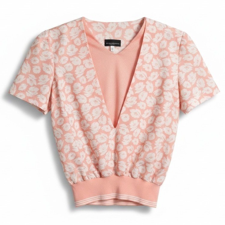 CB Collections Vintage Peach Floral V-Neck Blouse, Woman’s Size 14.5 Top