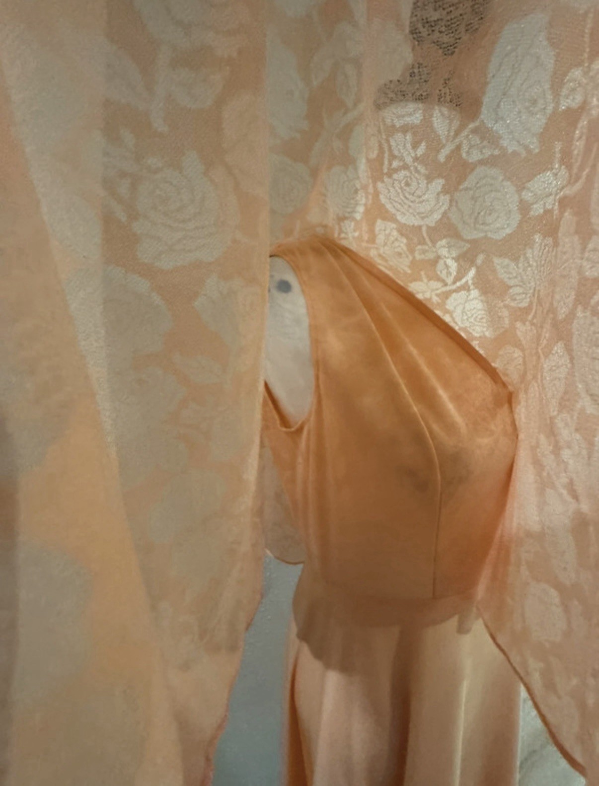Vintage 70’s Peach Lace Cape Dress Midi Small