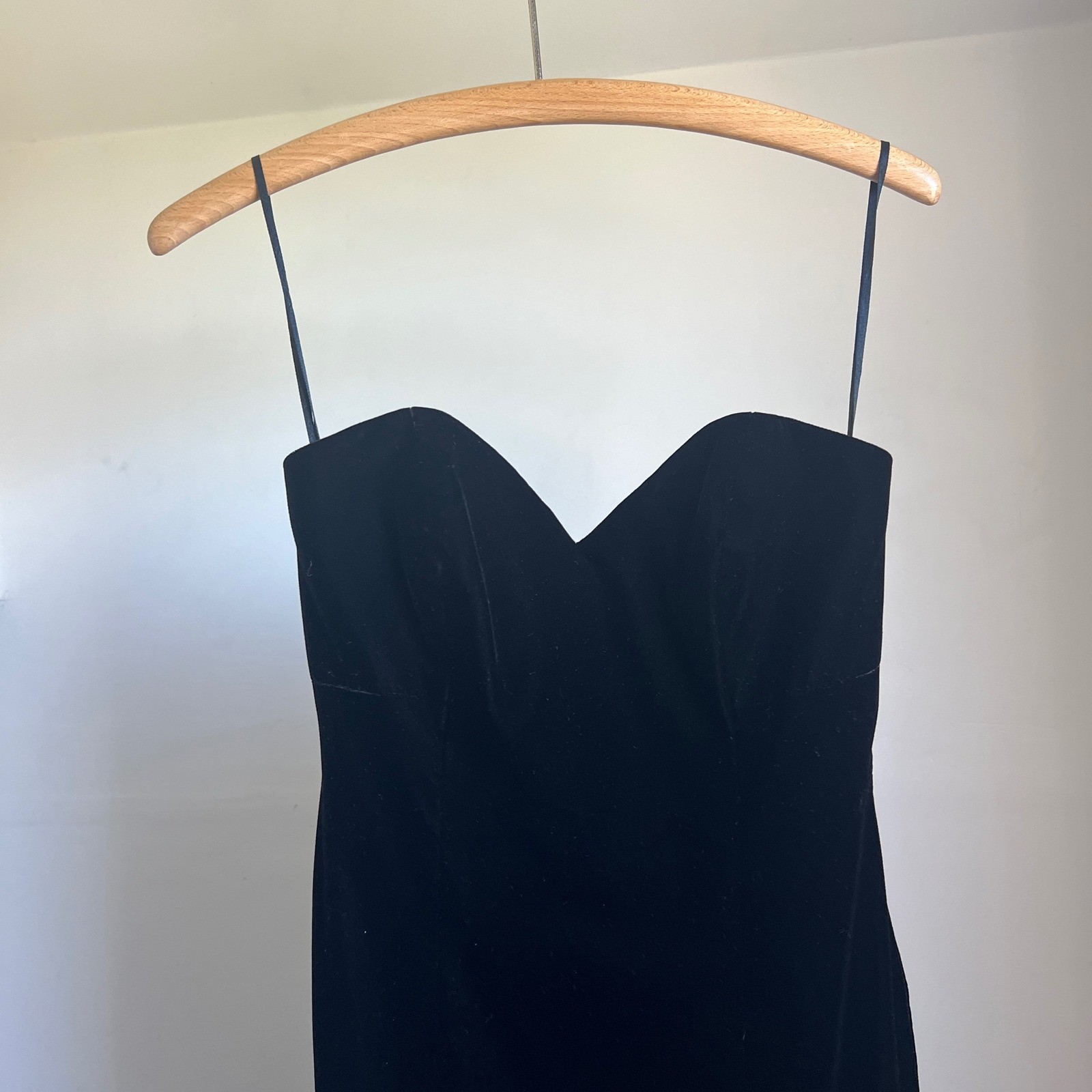 Vintage A.J. Bari Velvet Strapless Maxi Dress Black Sweetheart Slit Gown Formal