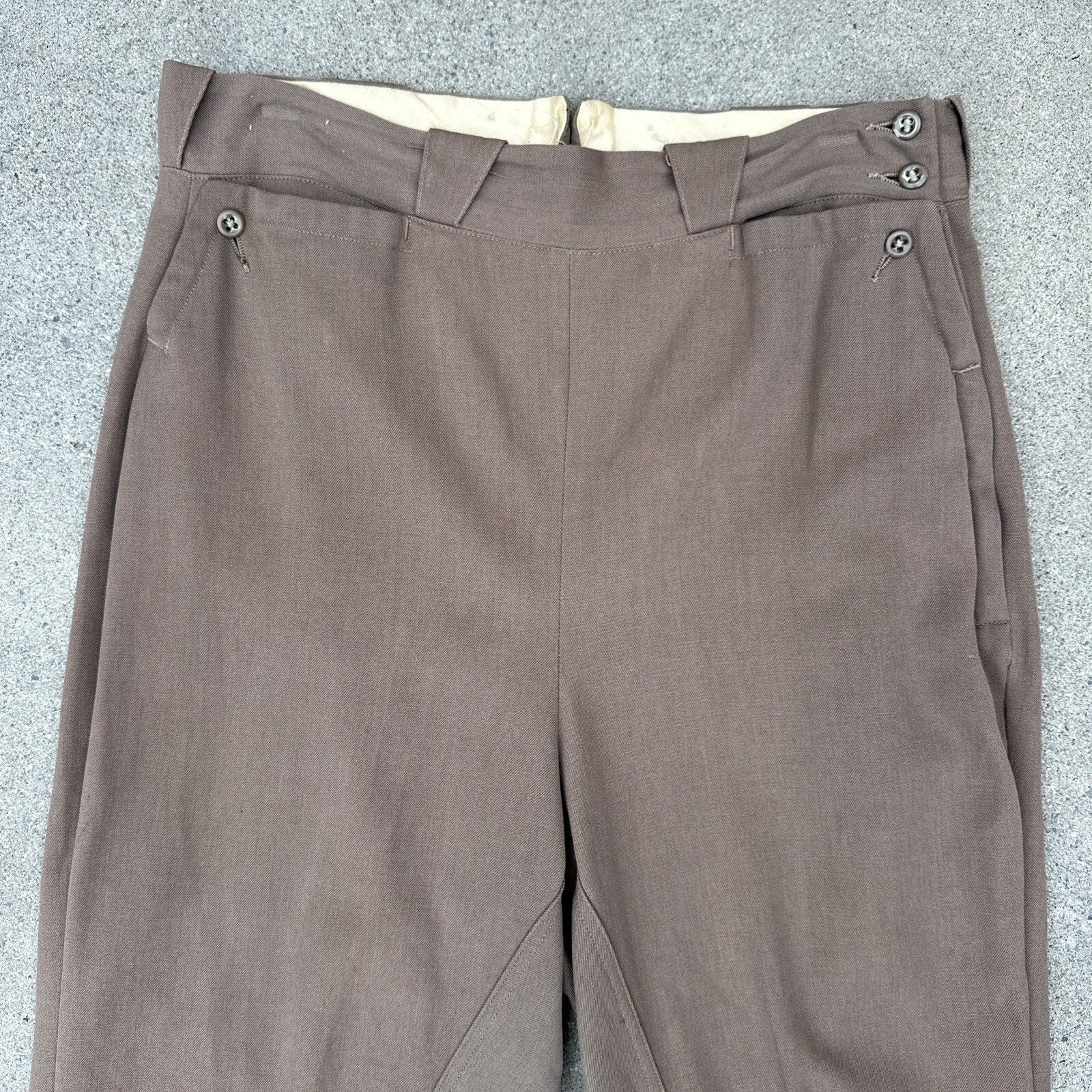 Vintage 1930s 1940s Brown Side Zip Pants Trousers Sportswear High Waisted