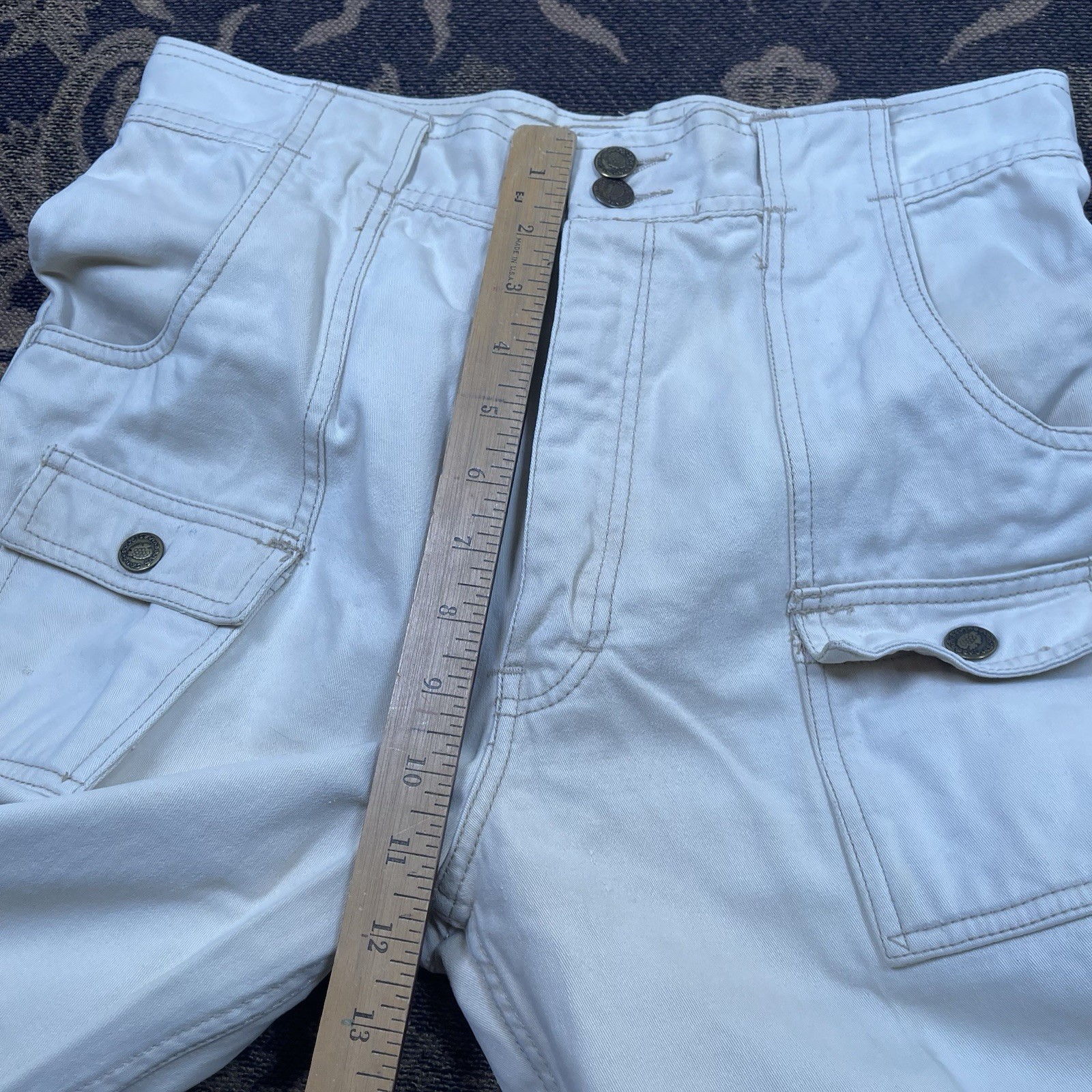 Vtg 70s Grape Vines Cargo Flare Wide Leg Beige Pants Juniors Size 32×33