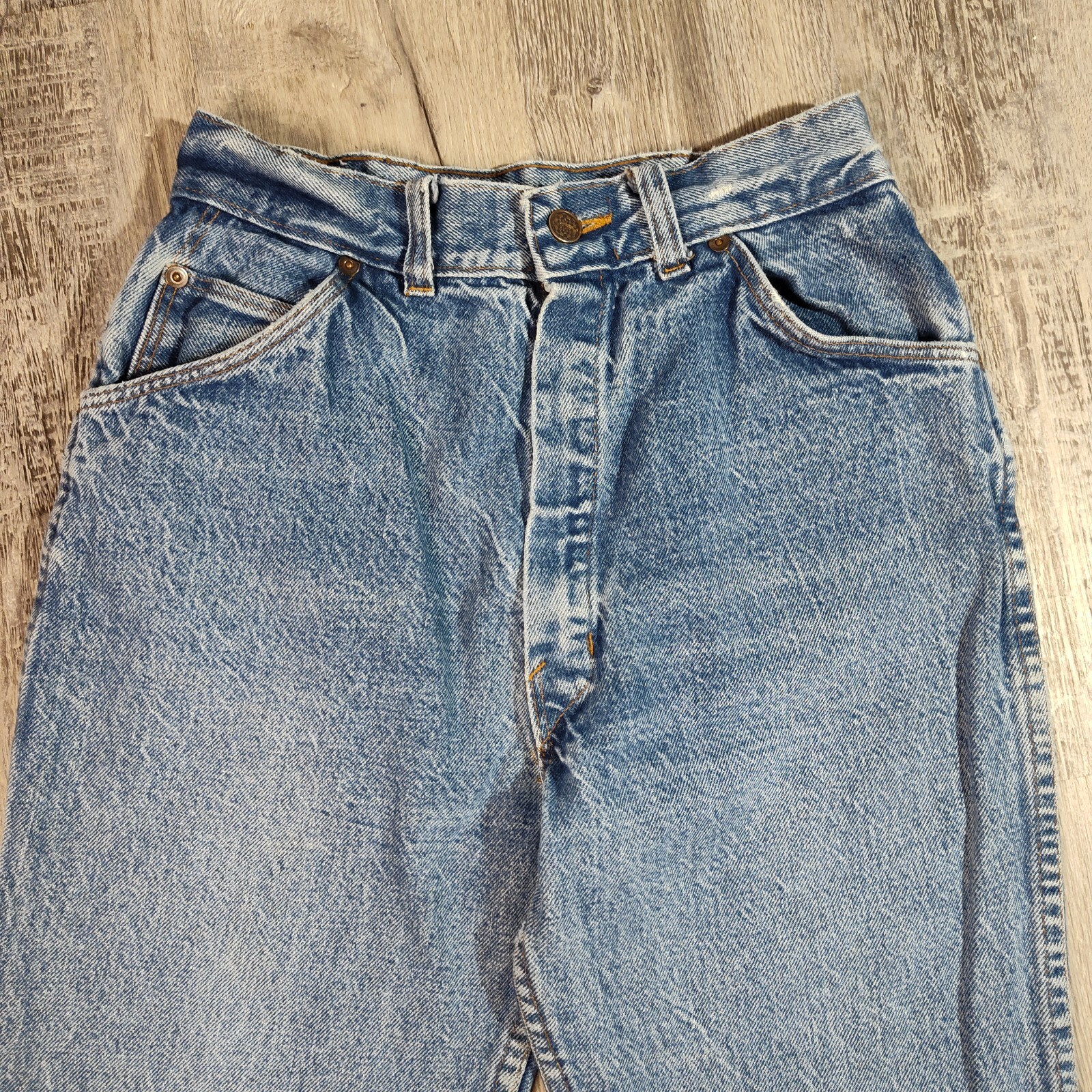 Vintage 70s Tour De France Blue Jeans 27×32 Embroidered Zip Straight USA Denim