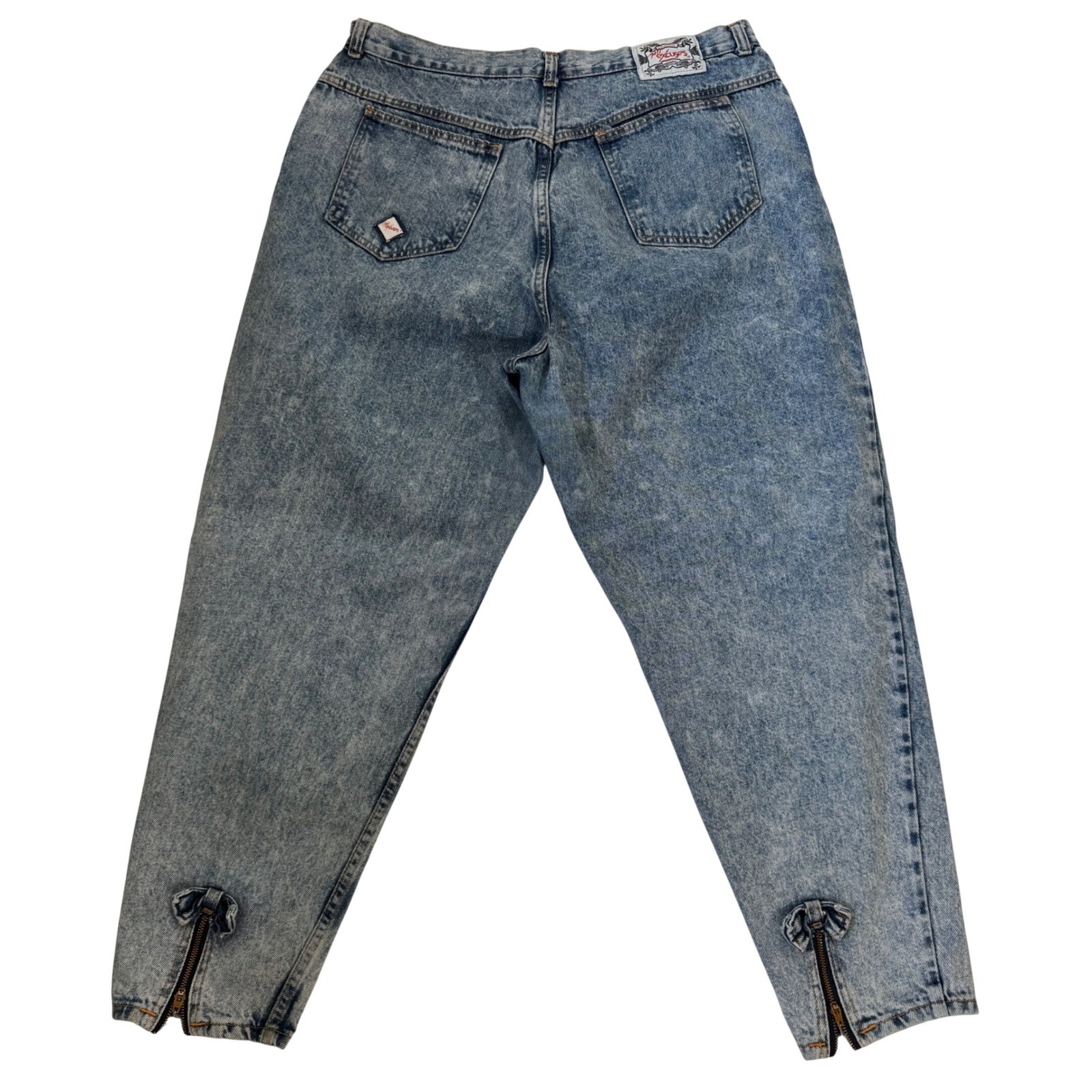 Vintage No Excuses Acid Wash High Waisted Ankle Zip Bow Jeans Blue 38 USA