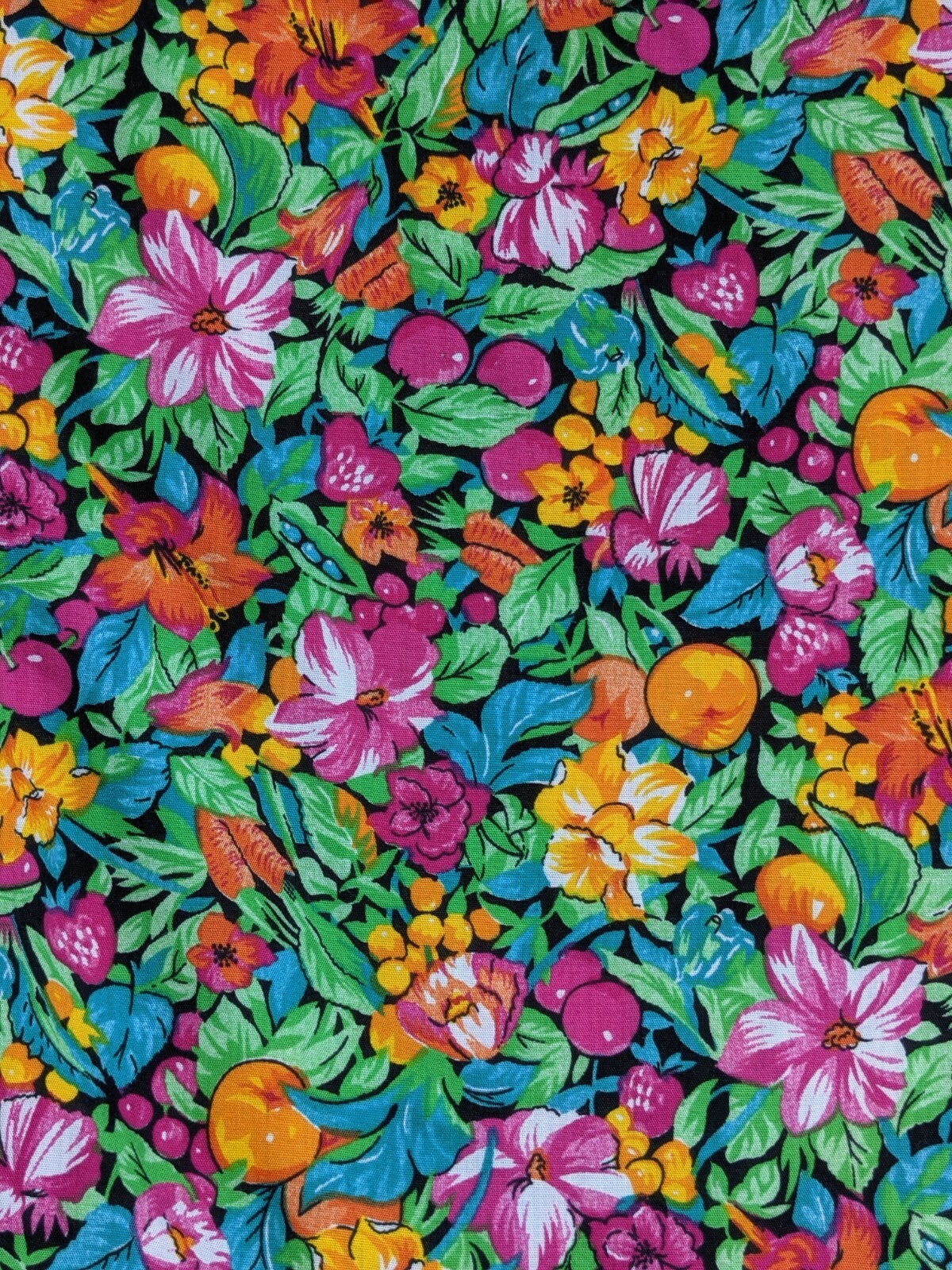 Women’s Vintage Short-sleeve Flowers/Oranges Graphic Print Button Up Shirt Sz 16