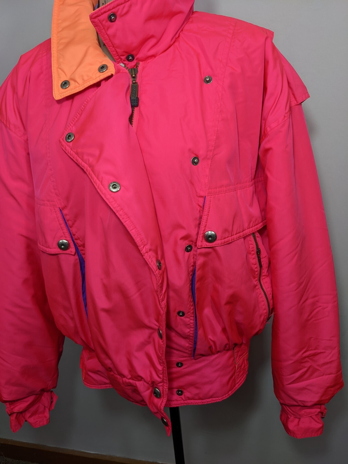 Vintage Coltech Women’s Ski/Snowboard Coat Neon Pink Multicolor 80’s 90’s sz 12