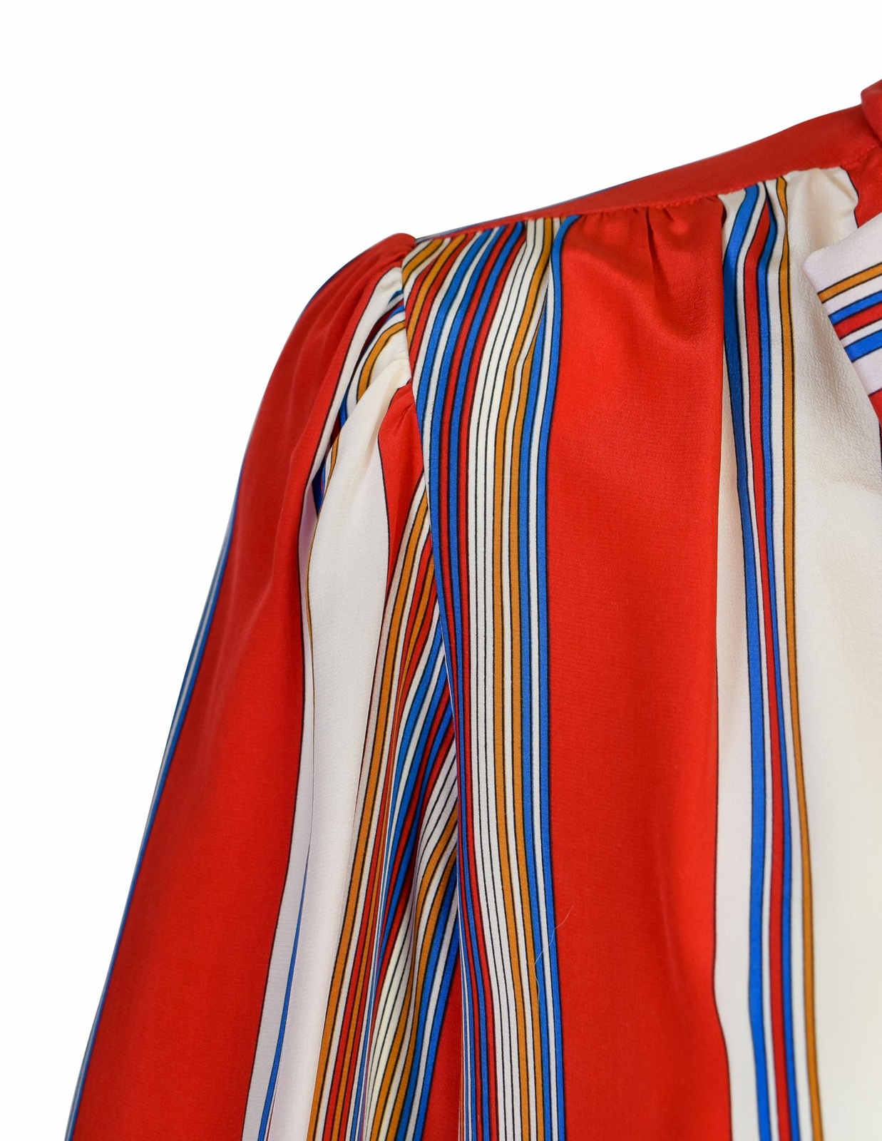 Yves Saint Laurent Vintage SS 1982 Red Multicolor Striped Silk Lavalliere Shirt