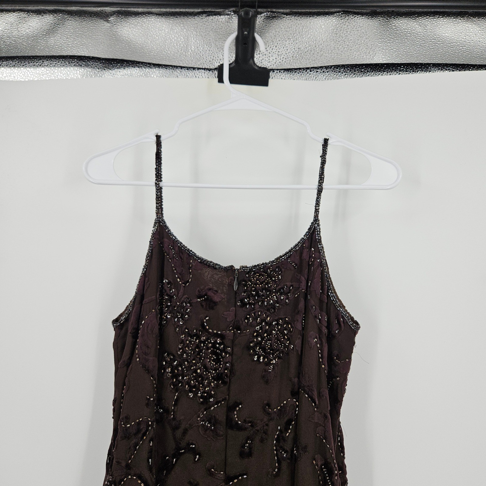 Vintage y2k Velvet Burnout Beaded Maxi Dress Floral Mesh Whimsigoth Goth 90s M