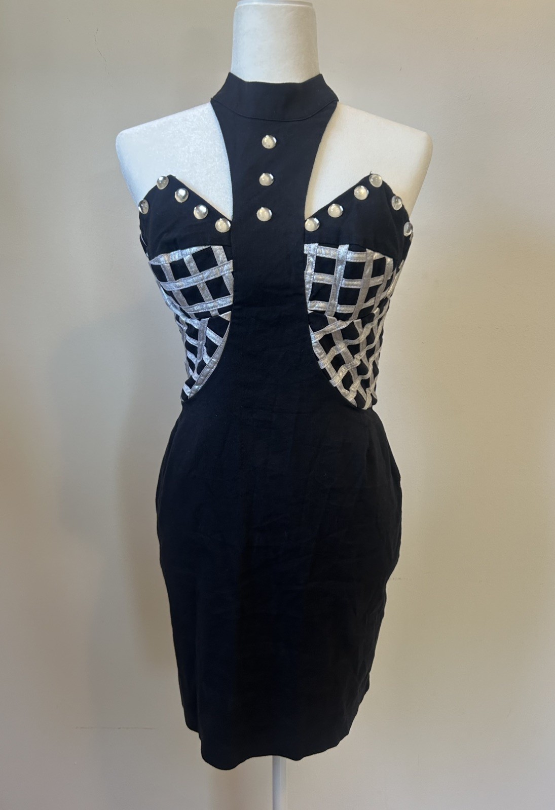 Vintage 80s/90s Private Club Studded Embellished Bustier Halter Bodycon Dress