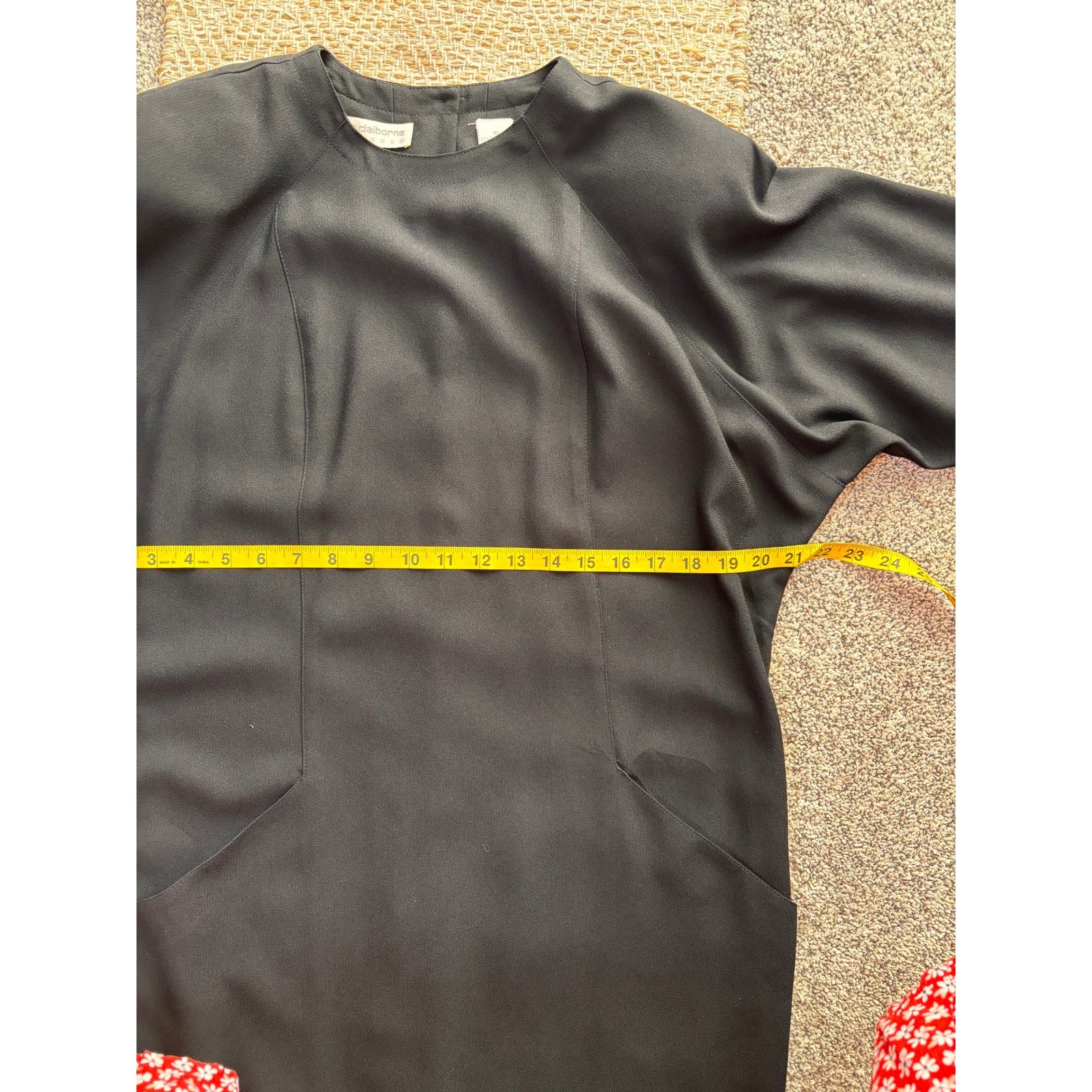 Liz Claiborne Vintage Button Back Shift Dress Womens 8 Black Long Sleeve Pockets