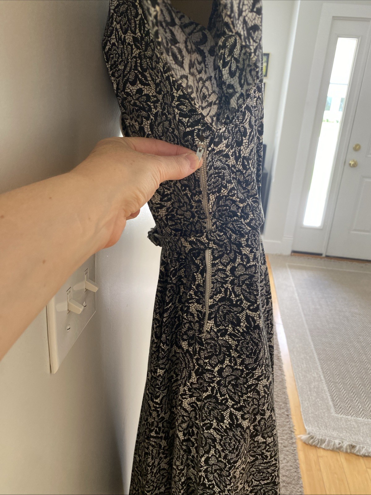 Vintage 1950s/1960s Cotton Day Dress With Pocket & Buttons Black & White