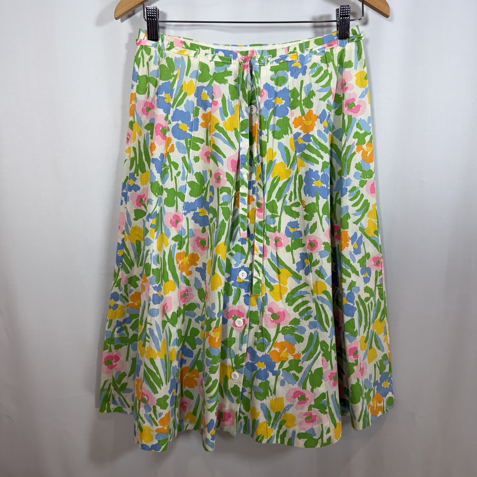 Vtg 70’s Floral Button Up Pleated A-Line Skirt Waist 26” Length 26” By Voyager