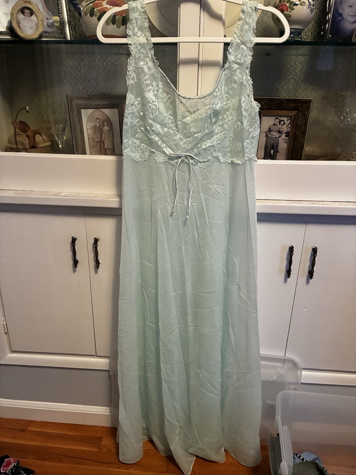 Vintage Vanity Fair Lace Tank Top Long Sheer Nightgown Bra Size 36 Mint Green