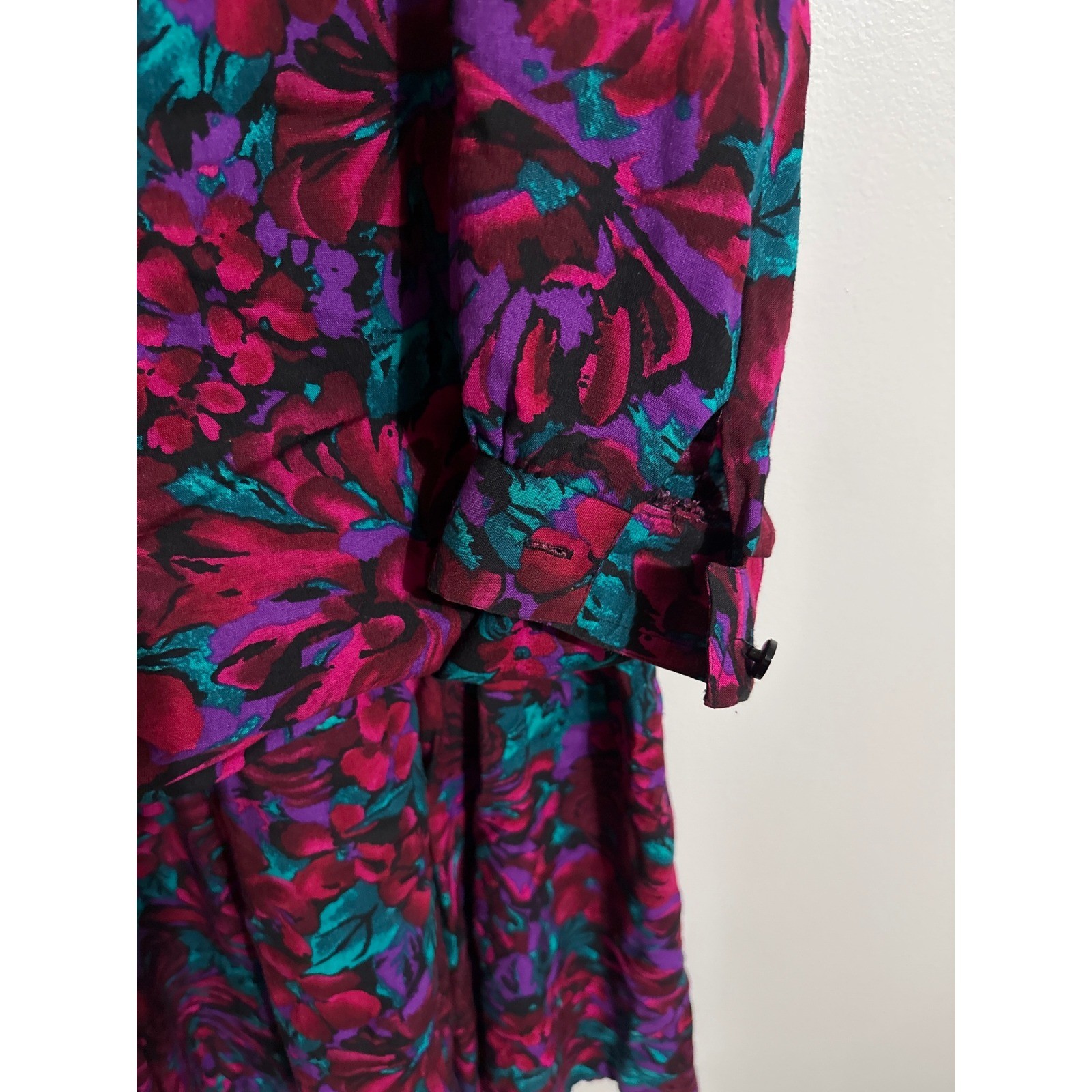 Vintage 80s-90s More Jazz Vintage Floral Midi Dress Long Sleeve Plus Size 20W