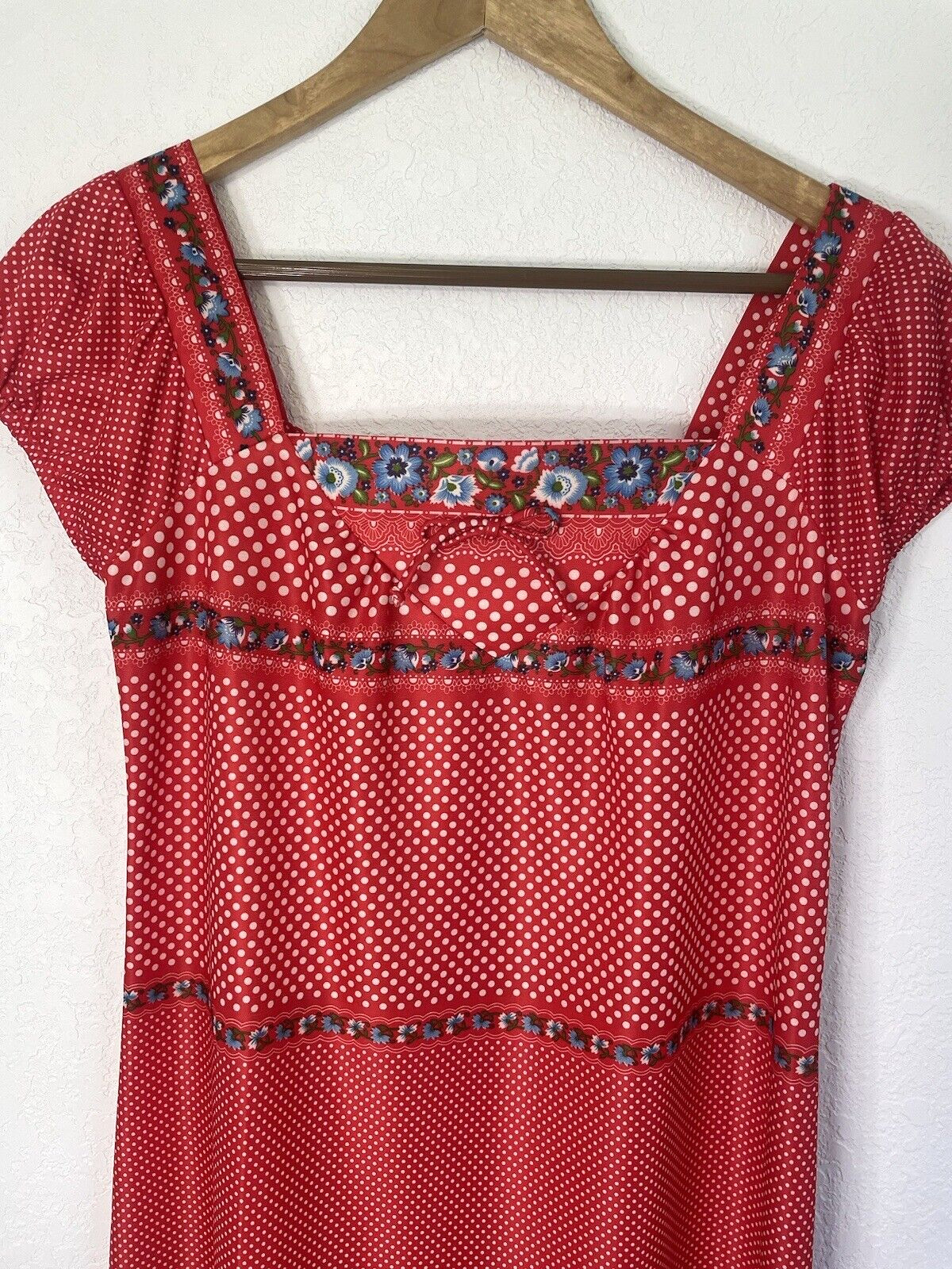 Vintage Ja-Na of Hawaii Women’s RED Floral Dress Maxi Long Polka Dot SIZE 9 Jana