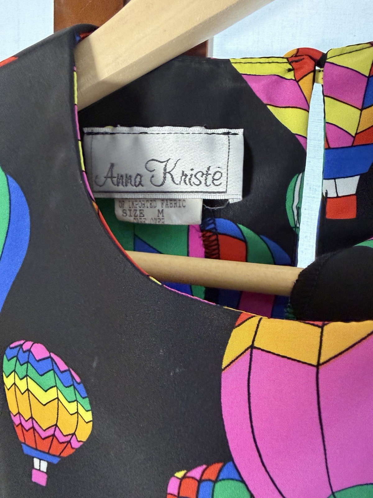 Anna Kriste Got Air Balloon Whimsical Vintage Retro Blouse Medium Colorful