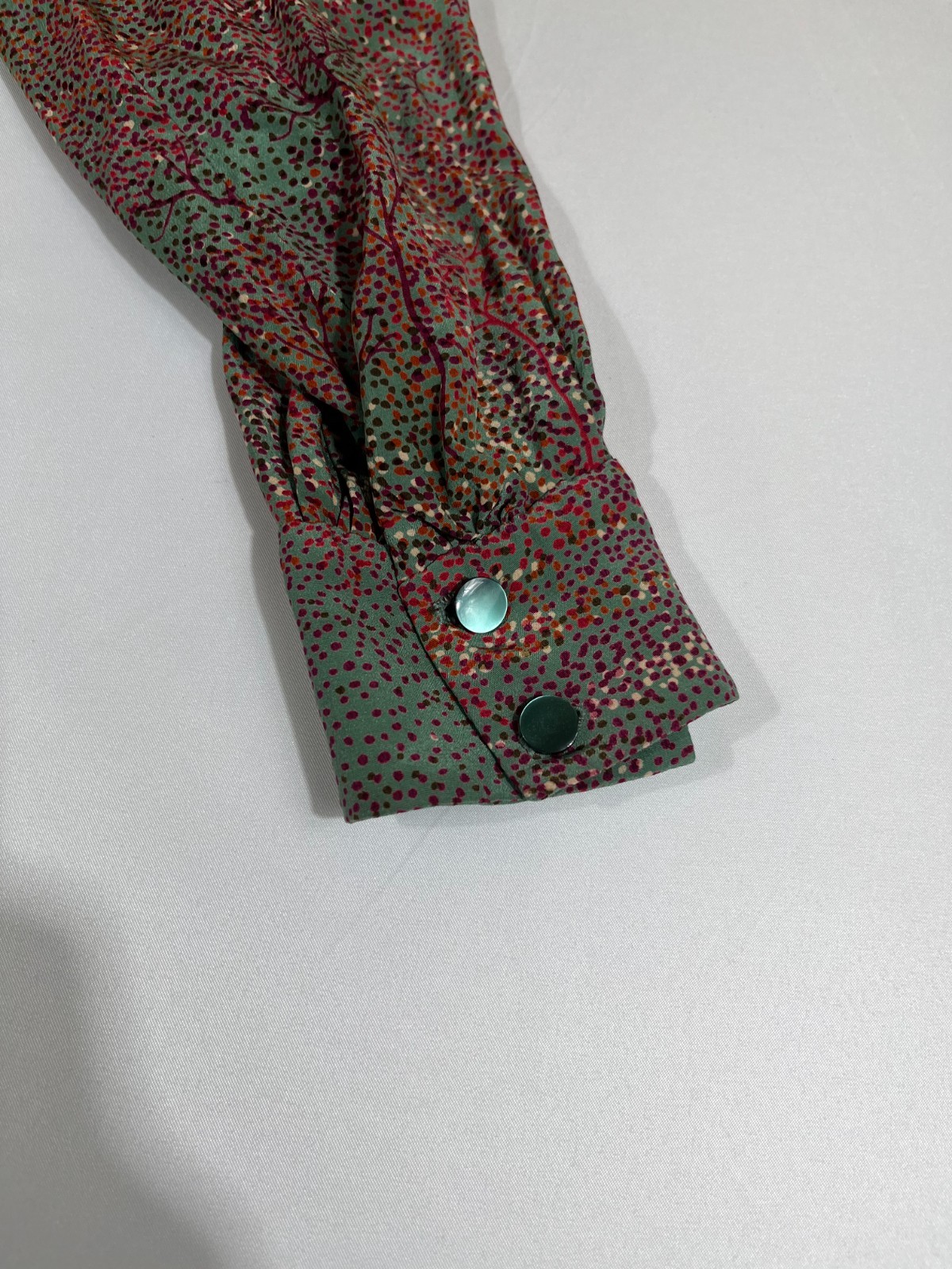 Vintage 70s Italian Como Silk Midi Dress Teal Whimsygoth Abstract Print Size L