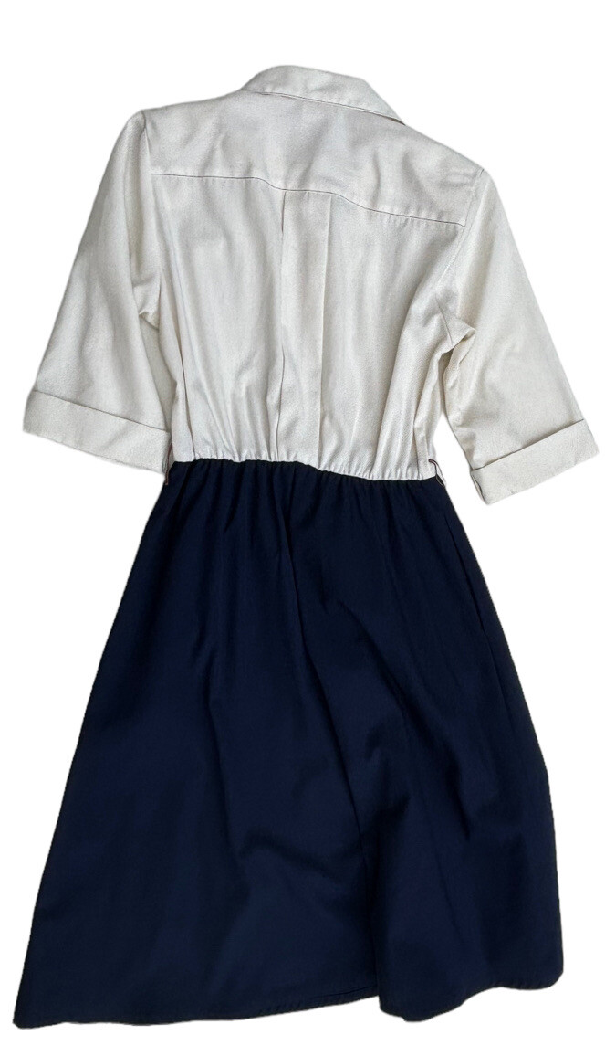 Vintage WILLI White Navy Blue SHIRT DRESS SZ 6 3/4 Sleeve Collar 70’s/ 80’s