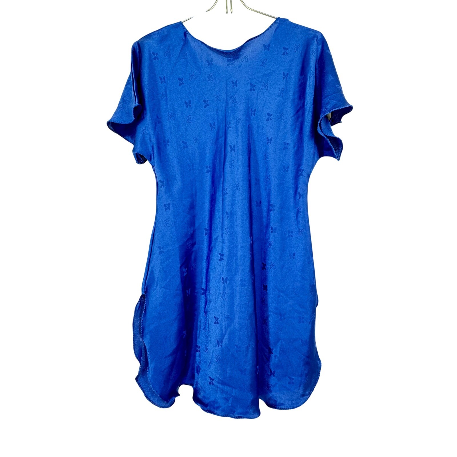 Vintage Parisian Maid Royal Blue Butterfly Satin Nightgown and Robe Set Size S
