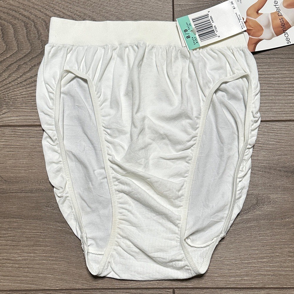 Vintage 90s High Waist High Cut Seamless Nylon Panty White By Dim Sz 8/9