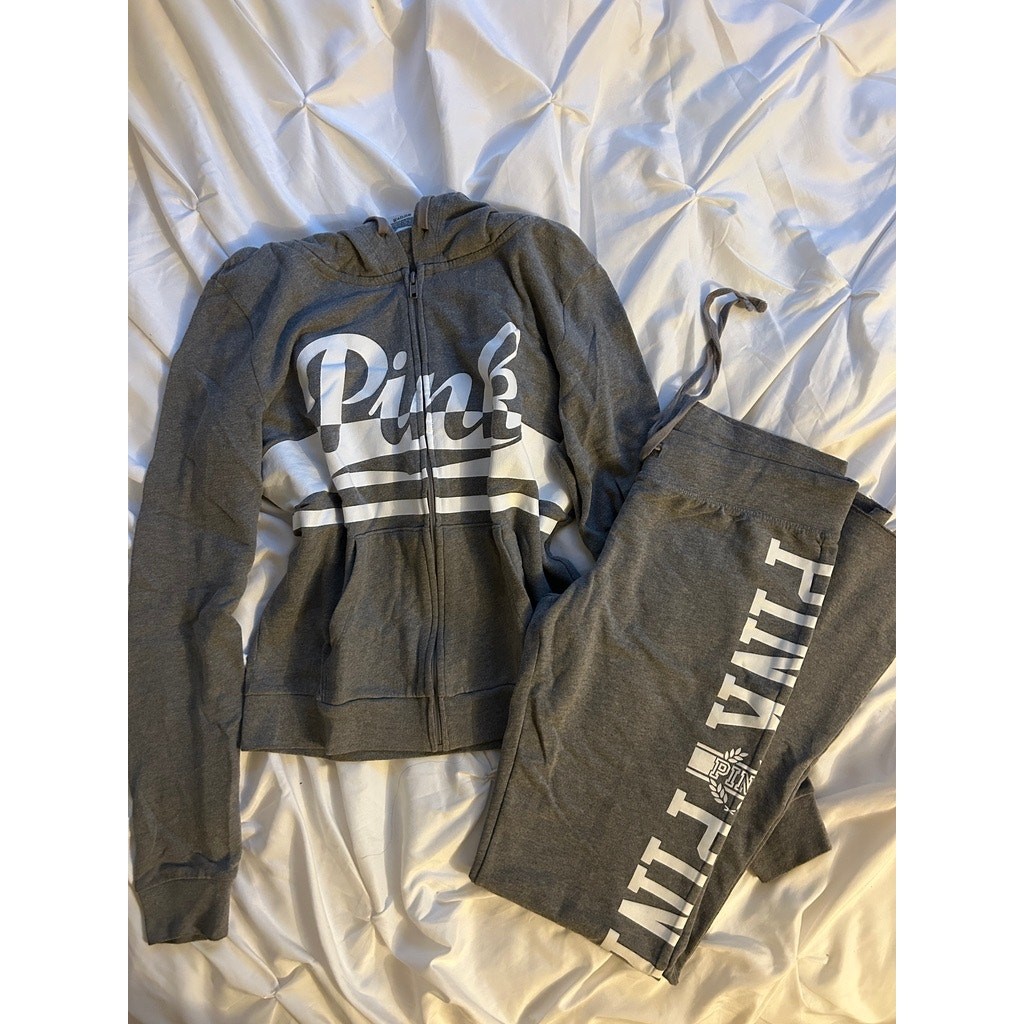 Victoria’s Secret PINK Two Piece Set Heather gray full-zip hoodie sweatpants
