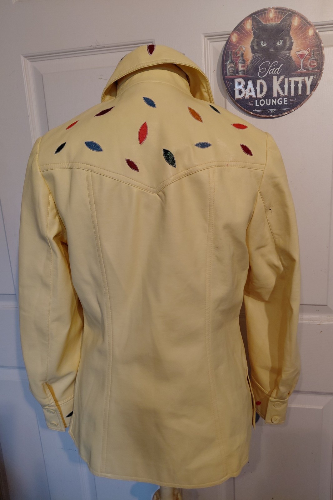 Vintage Yellow Soft Vinyl Applique Designs Jacket B38 by Gerda Size 9/10 B38