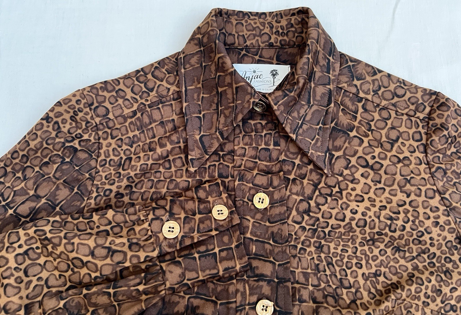 Vintage 70s Crocodile Rock Disco Anjac Dagger Collar Blouse Sz 6 Groovy Retro