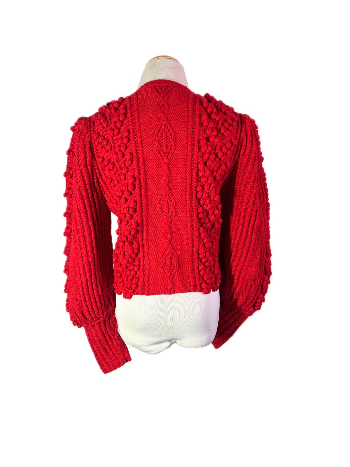 Vintage Gilca Putz Thick Wool Red Cardigan Sweater Pom Poms