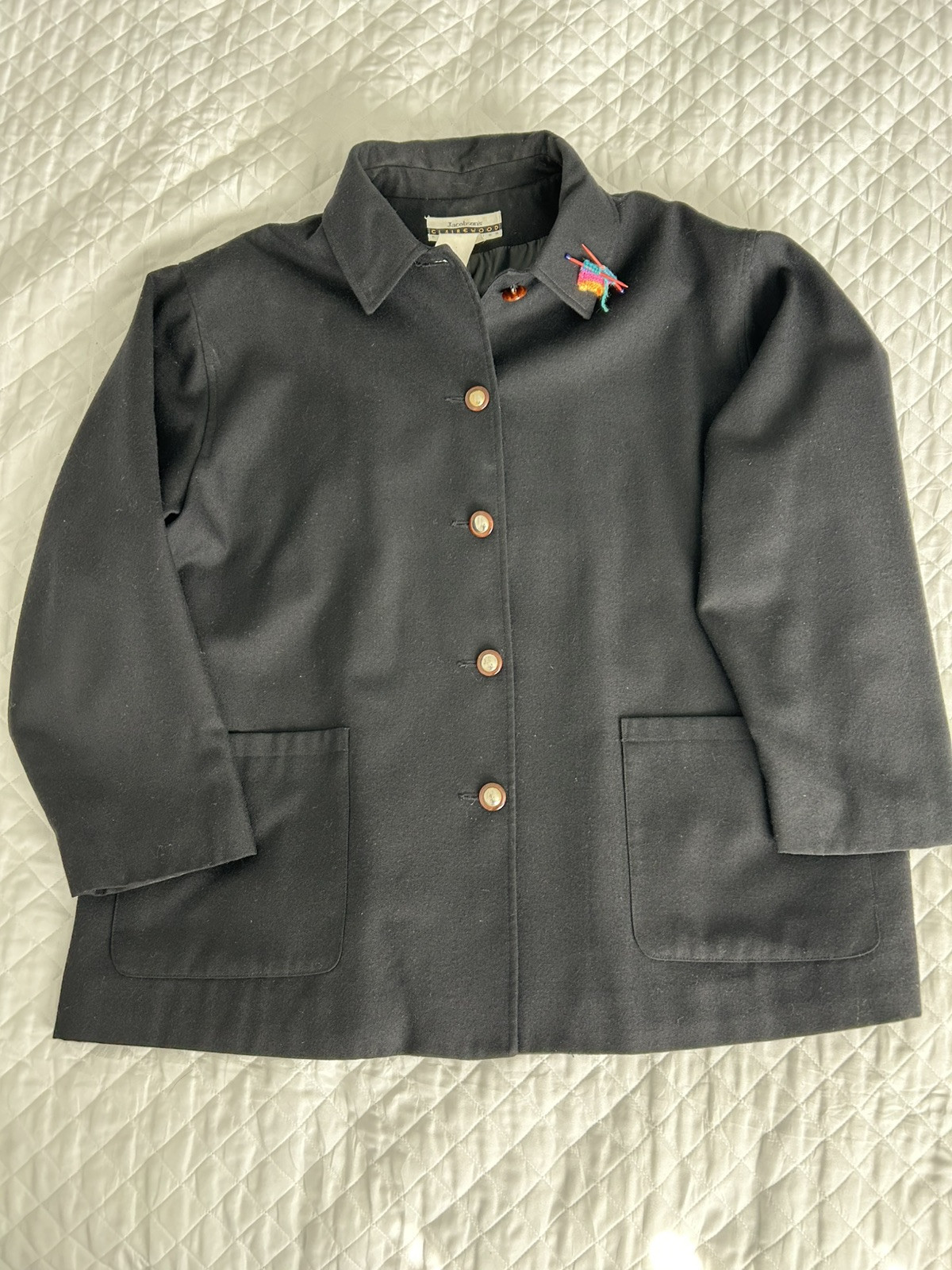 Vintage Jacobsons Womens Wool Coat Size 24 Black Pockets Lagenlook Style