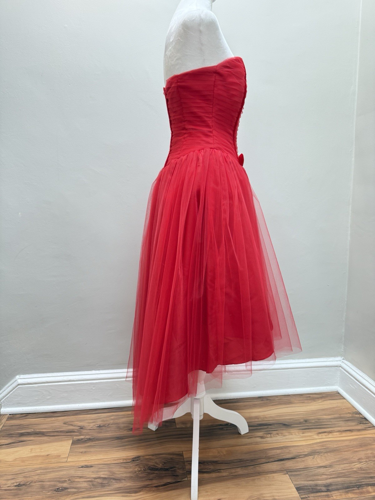 Vtg Red Tulle Poofy Dress Hi Low 50s Style Y2K Party Prom XS/S Christie Helene*