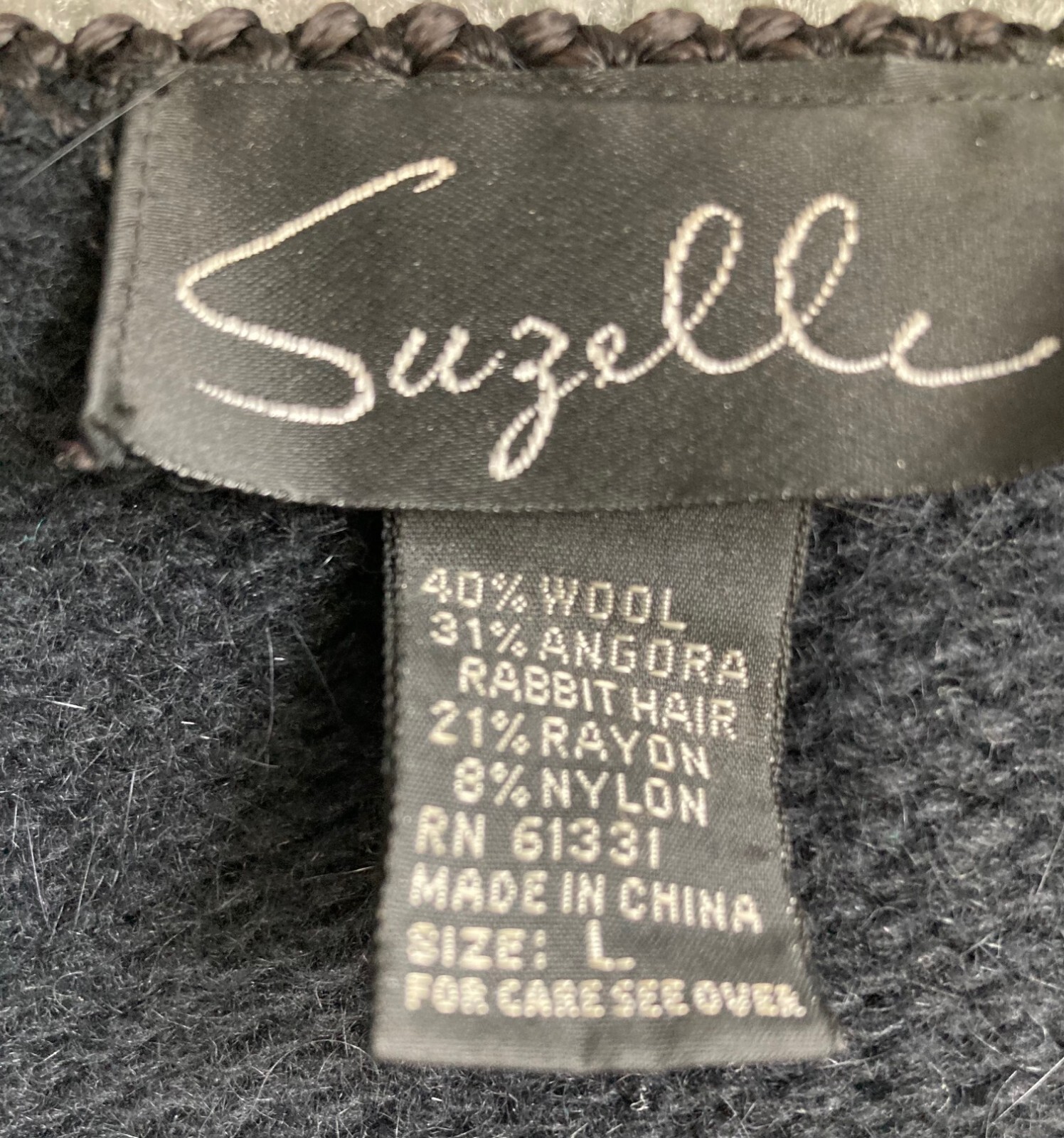 Vintage Suzelle Women’s Black Cable Knit Long Sleeve Pullover Sweater Size L