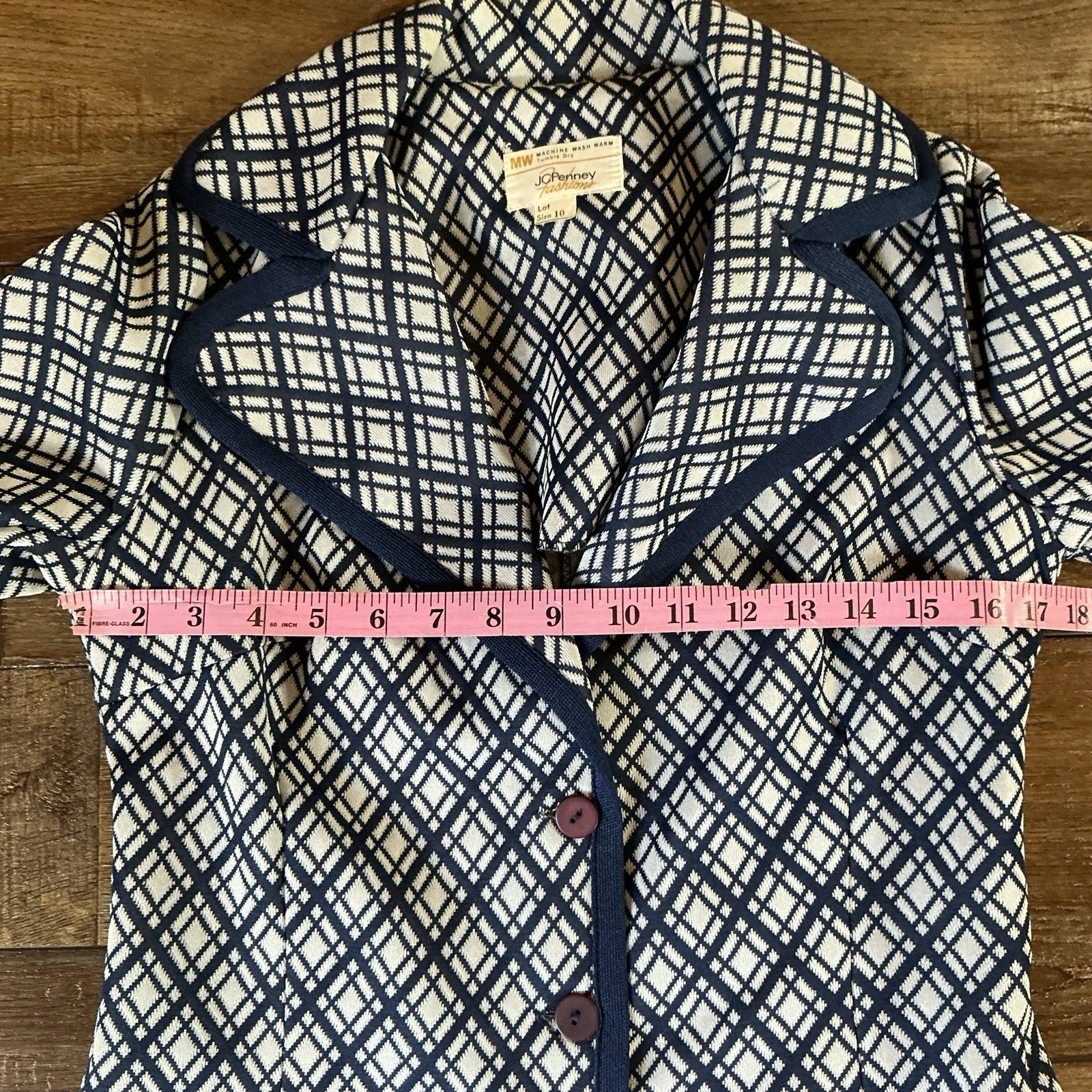 Vintage JCPenney Fashions 2-Pc Set Plaid Jacket & Navy Vest Dress Size 10 #63F4