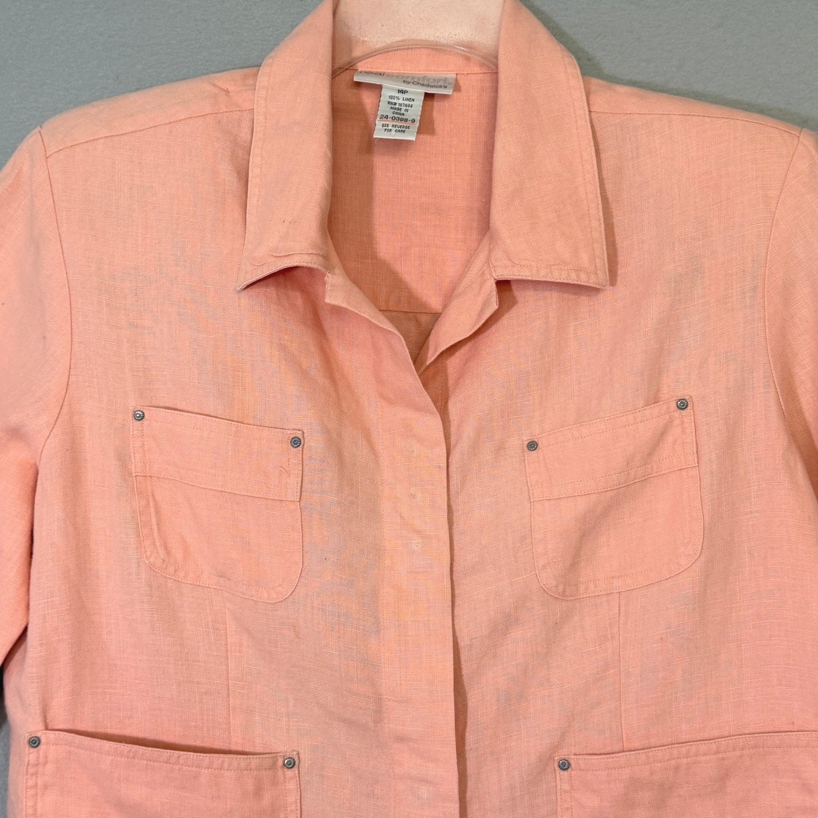 Vintage Chadwicks Linen Jacket 14P Shirt Utility Pocket Minimalist Boxy Coastal