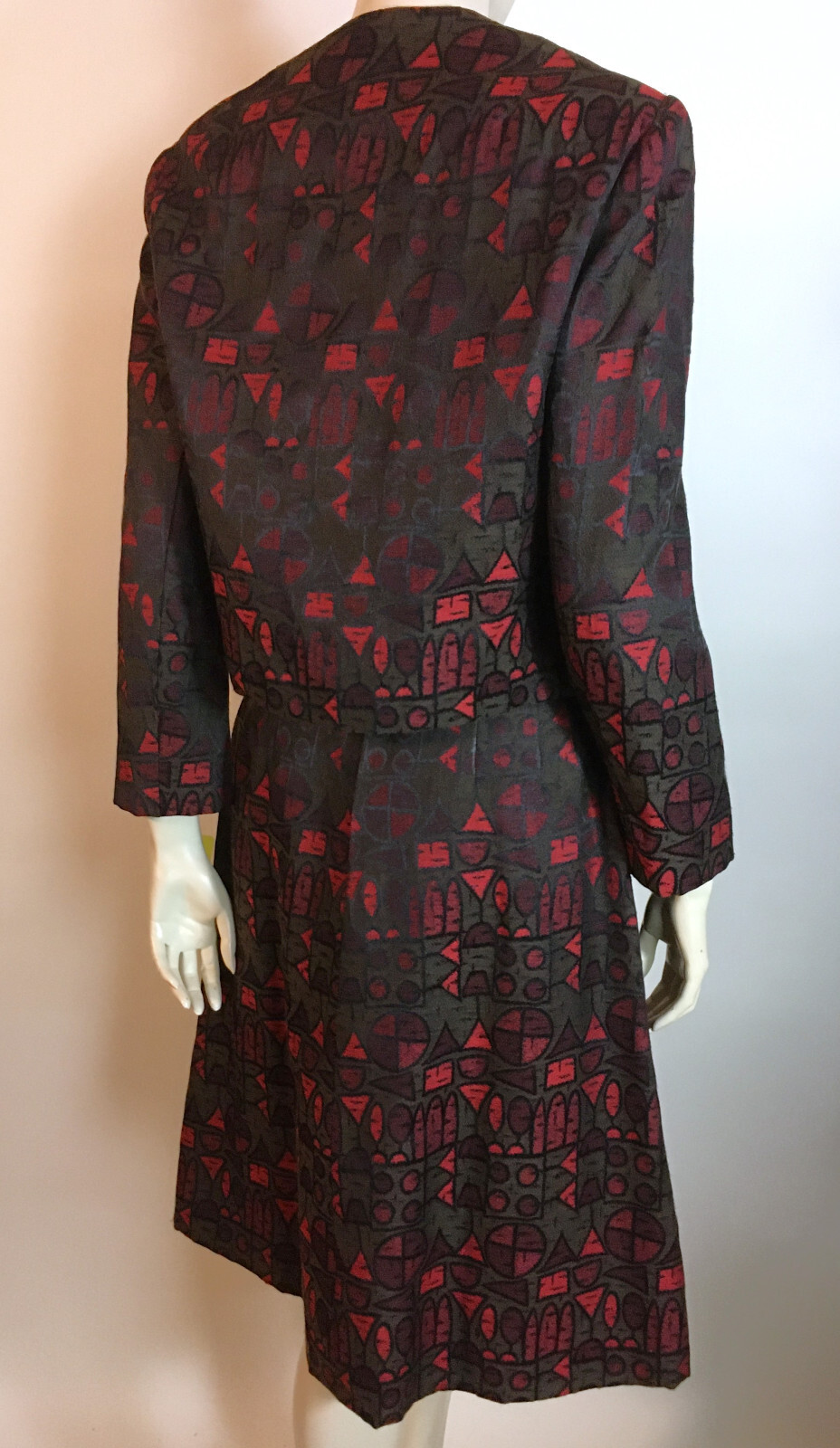 1960s Vintage NOS Unworn Marie Leavell MCM Abstract Pattern Dress Jacket Set S M