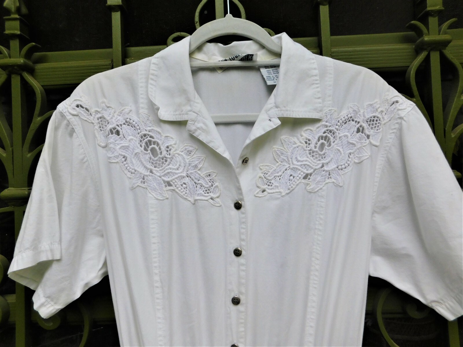Vintage 80’s / 90’s Together Lace Front White Dress Cotton / Rayon SZ 8