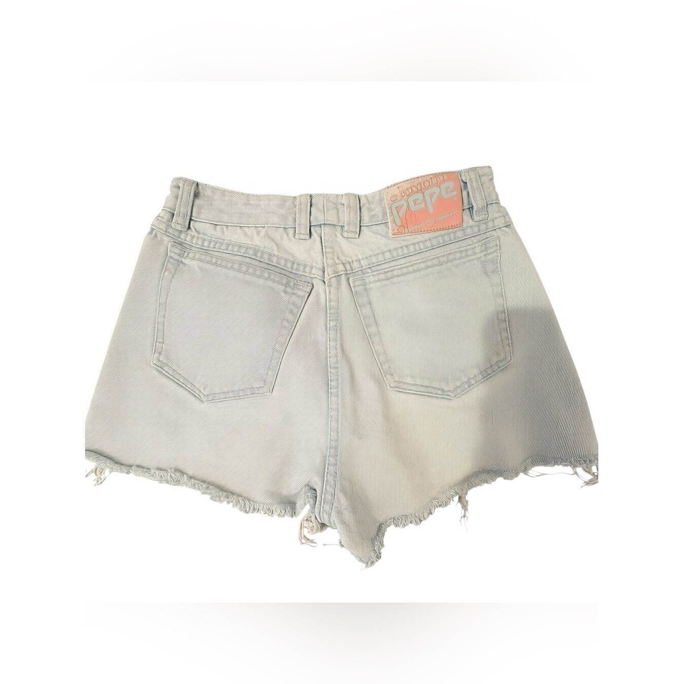 Vintage 90s Pepe Shorts Ice Wash Cut Offs Raw Hem Jorts Button Fly 26″ Waist