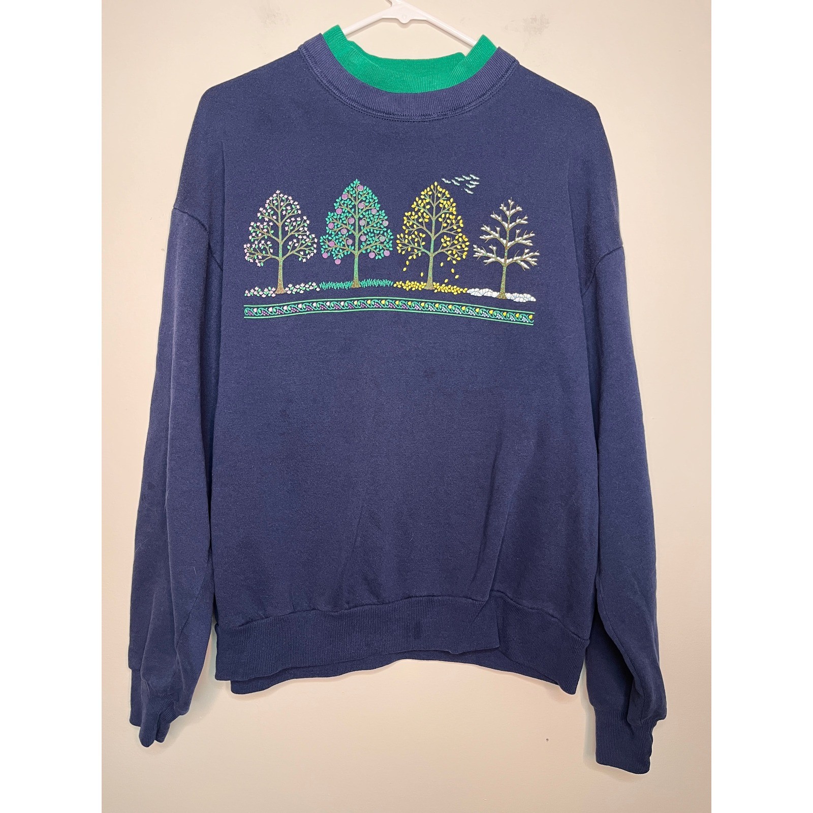 1990s Morning Sun Four Seasons Trees Nature Scenic Granny Sweatshirt L