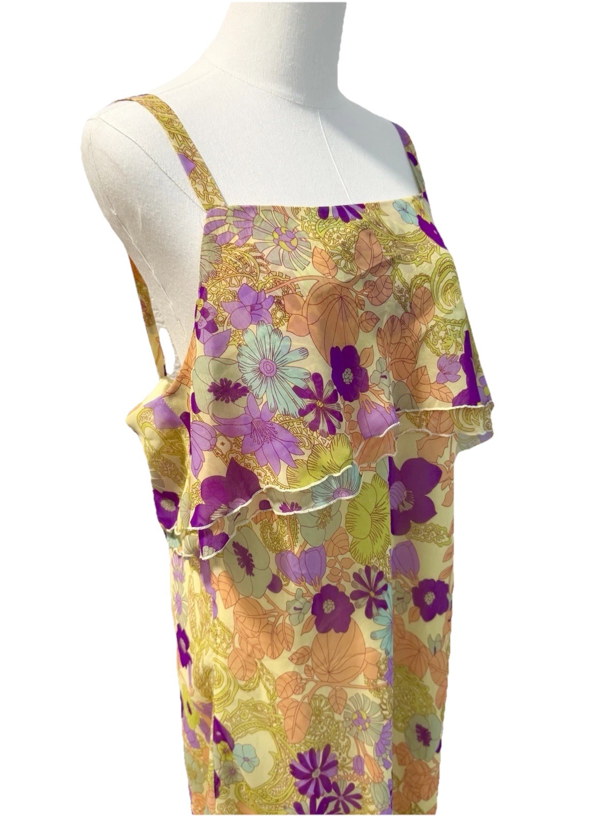 Women’s Vintage 90s Mlle Gabrielle Yellow dress Volupt Psychedelic Floral 16w