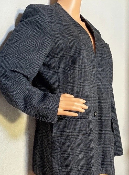 Sasson Paris NY Blazer Jacket Gray Plaid One Button Lined Womens Size 10