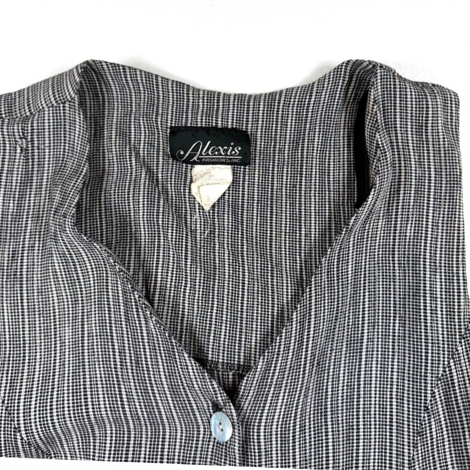 Vintage Butter Mom Alexis Fashions Black White Check Button Front Lace Up Dress