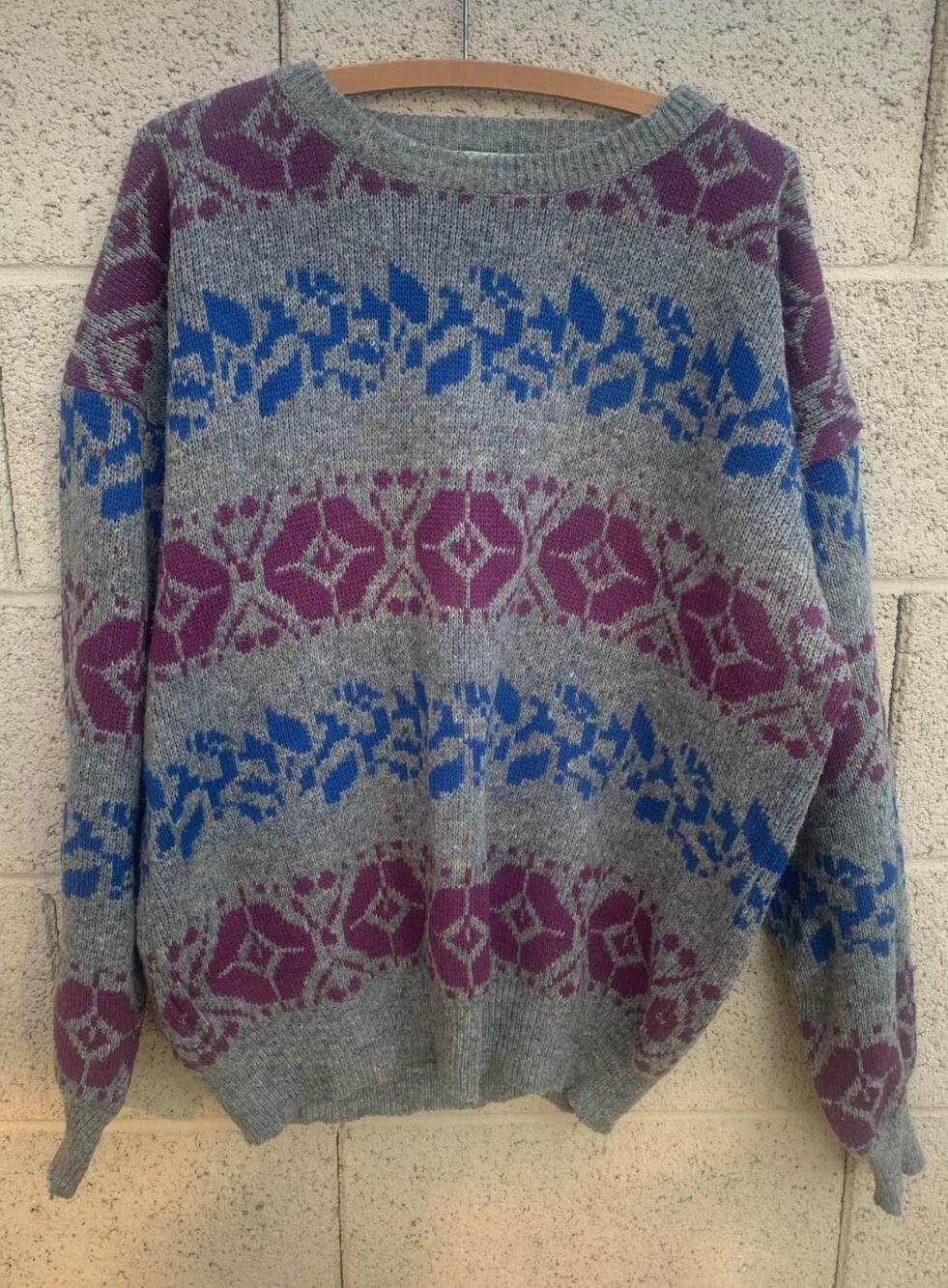 TJW for mervyns VTG Gray acrylic Sweater Women’s Size XL Blues Purples