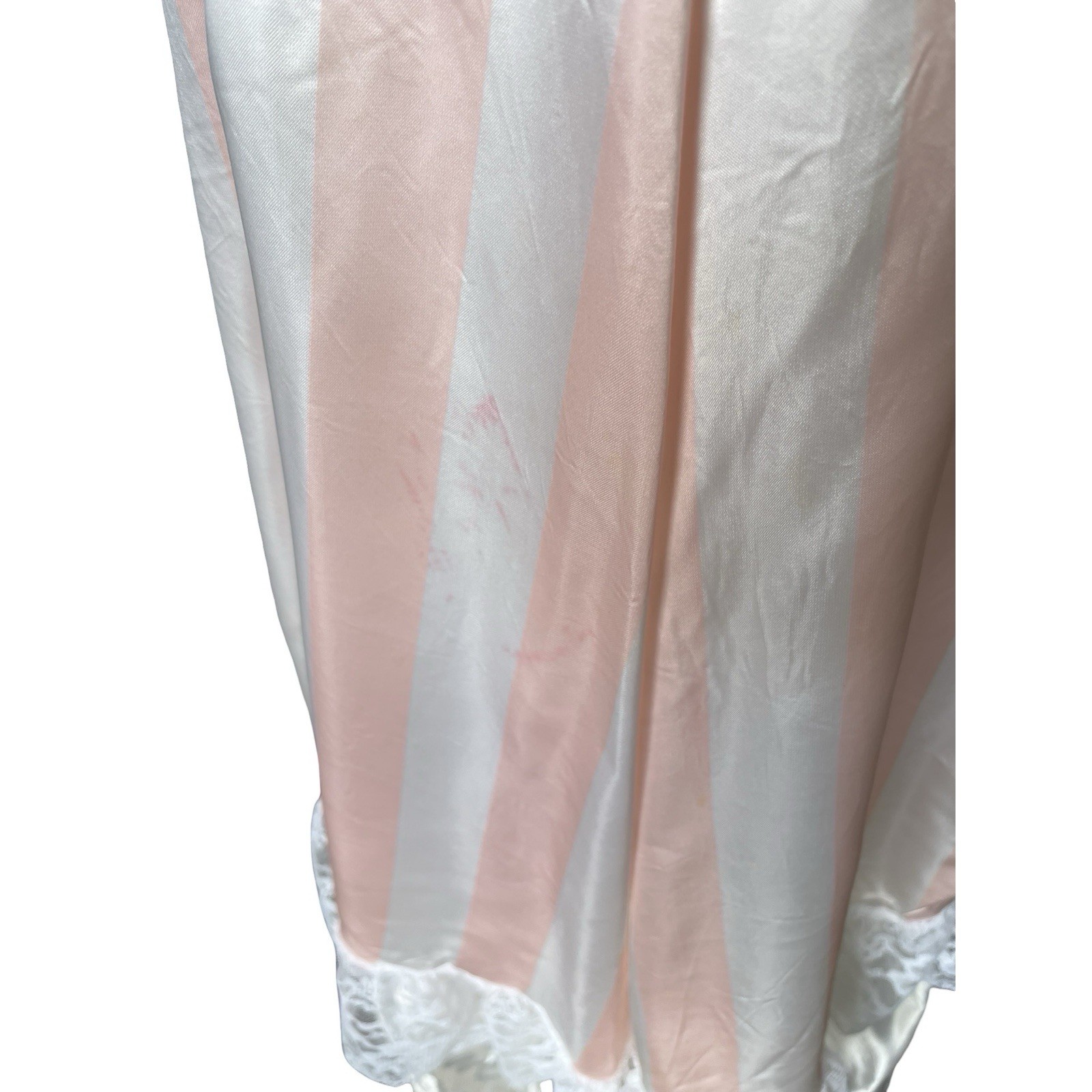 Vintage Precious Moments Prom Dress Ball Gown Peach Ivory Stripe Lace Cupcake