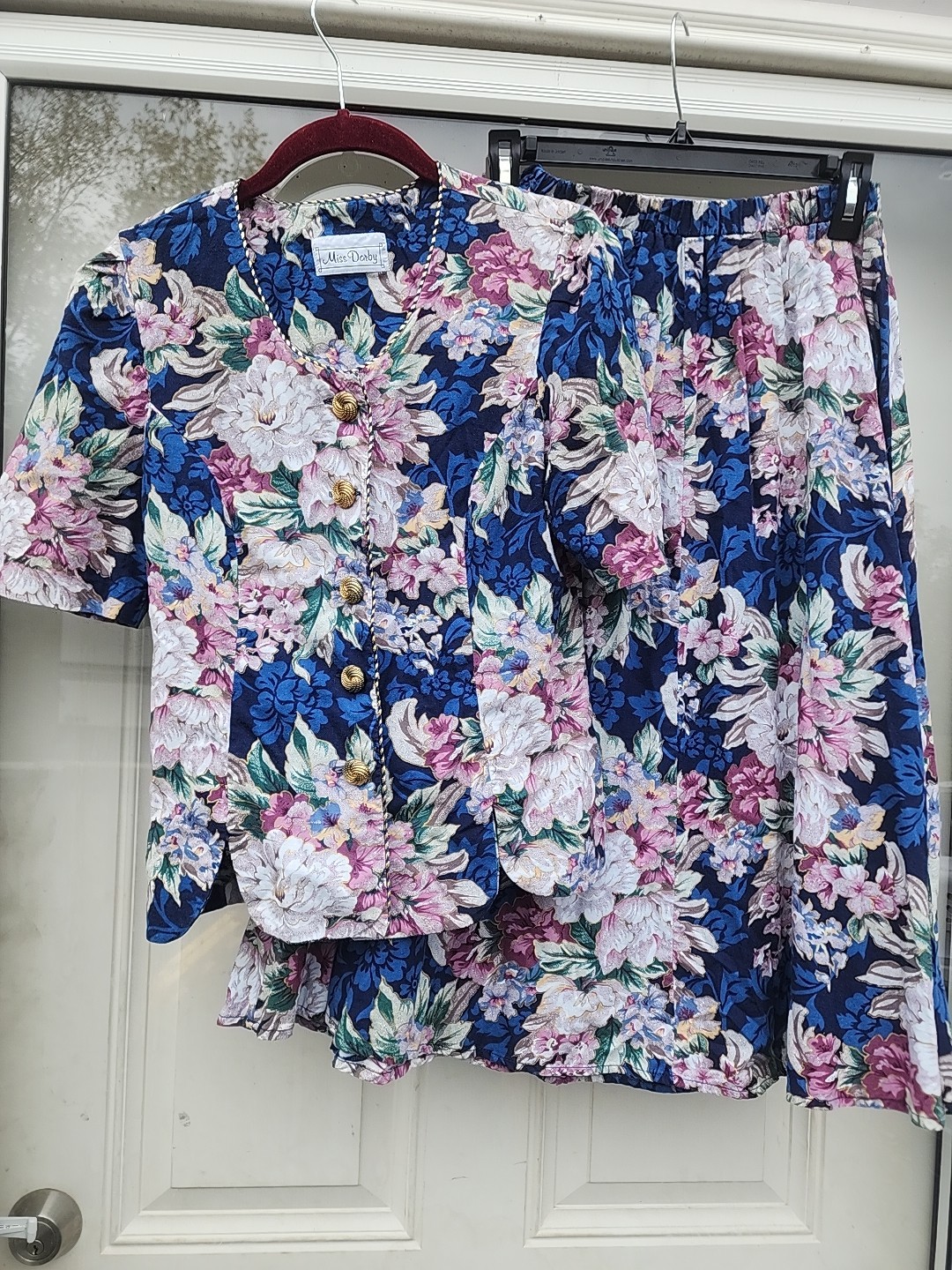 Miss Dorby Retro 2 Piece Skirt Set Floral Rose Sz 6P Cottagecore Gold Granny