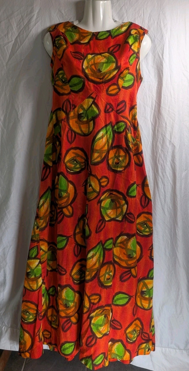 Liberty House By Kiyomi Hawaiian Maxi Dress Vintage Orange W/ Flowers, Gorgeous!