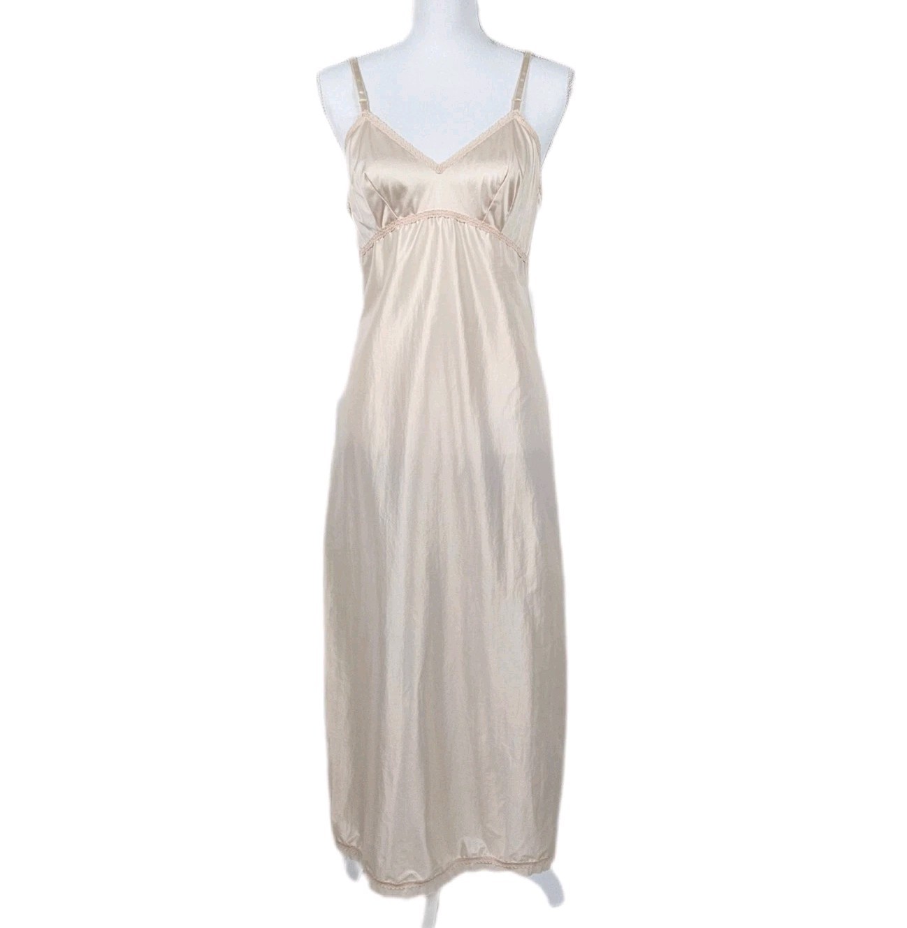 Vintage Sz 36 Lorraine Peach Beige Long Slip Adjustable Straps Midi